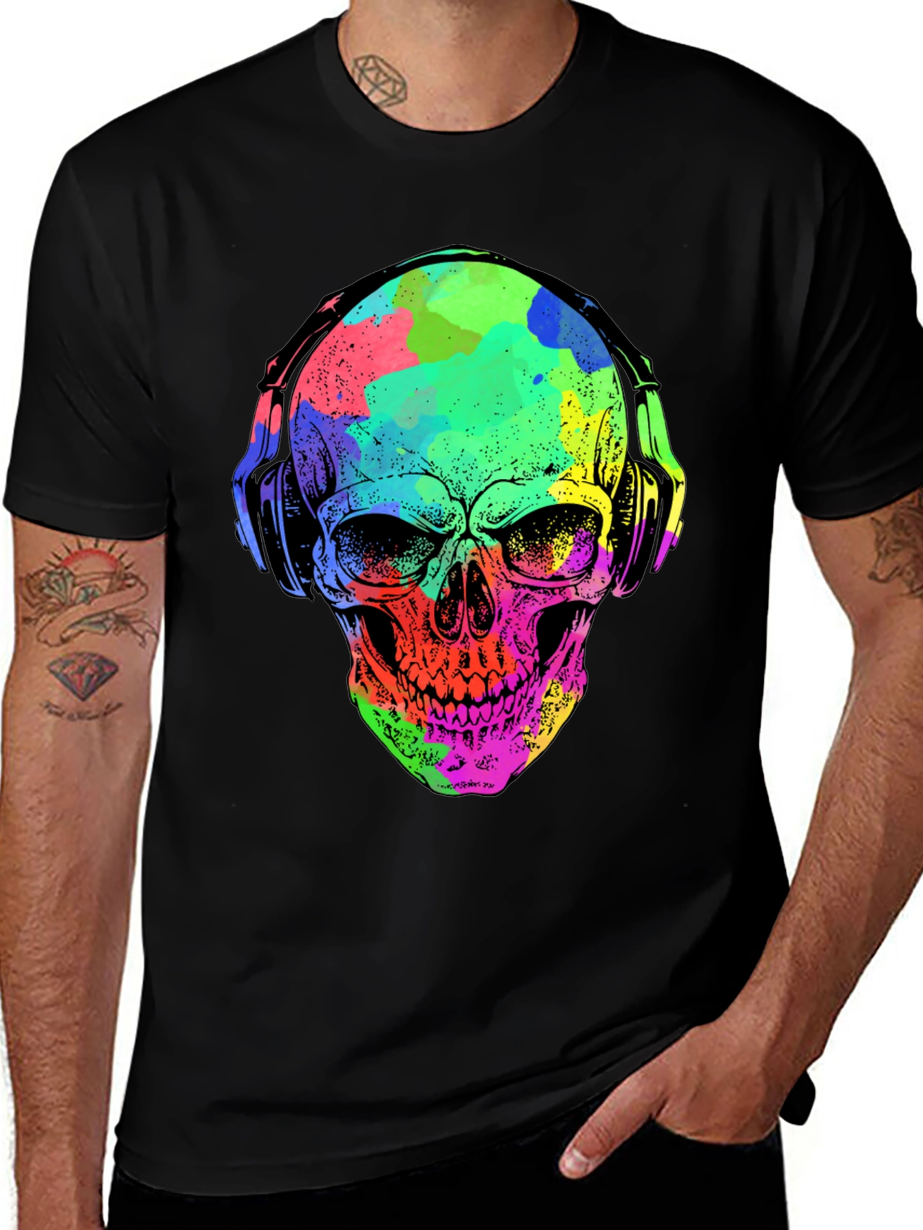 Variant 4 of Vibrant Skull Graphic Tee - Music Lover's Style