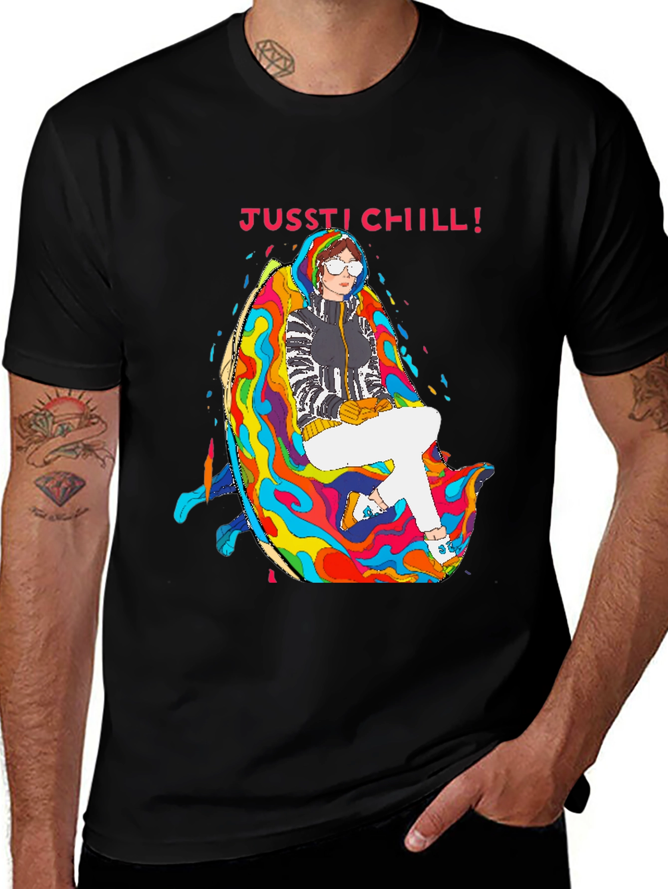 Variant 10 of Jusst Chill! Black Graphic Tee