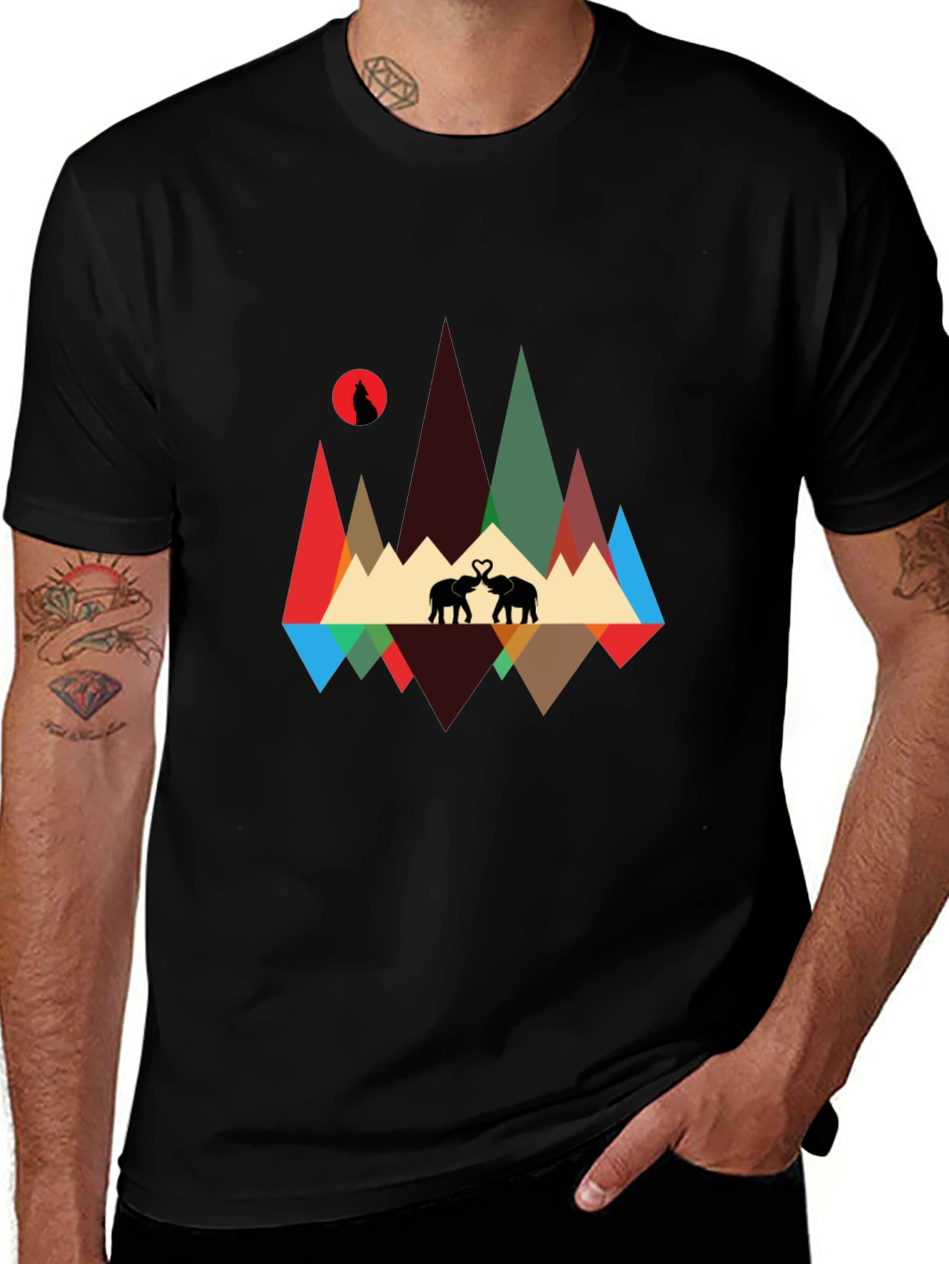 Variant 11 of Elephant Love T-Shirt - Geometric Mountain Design