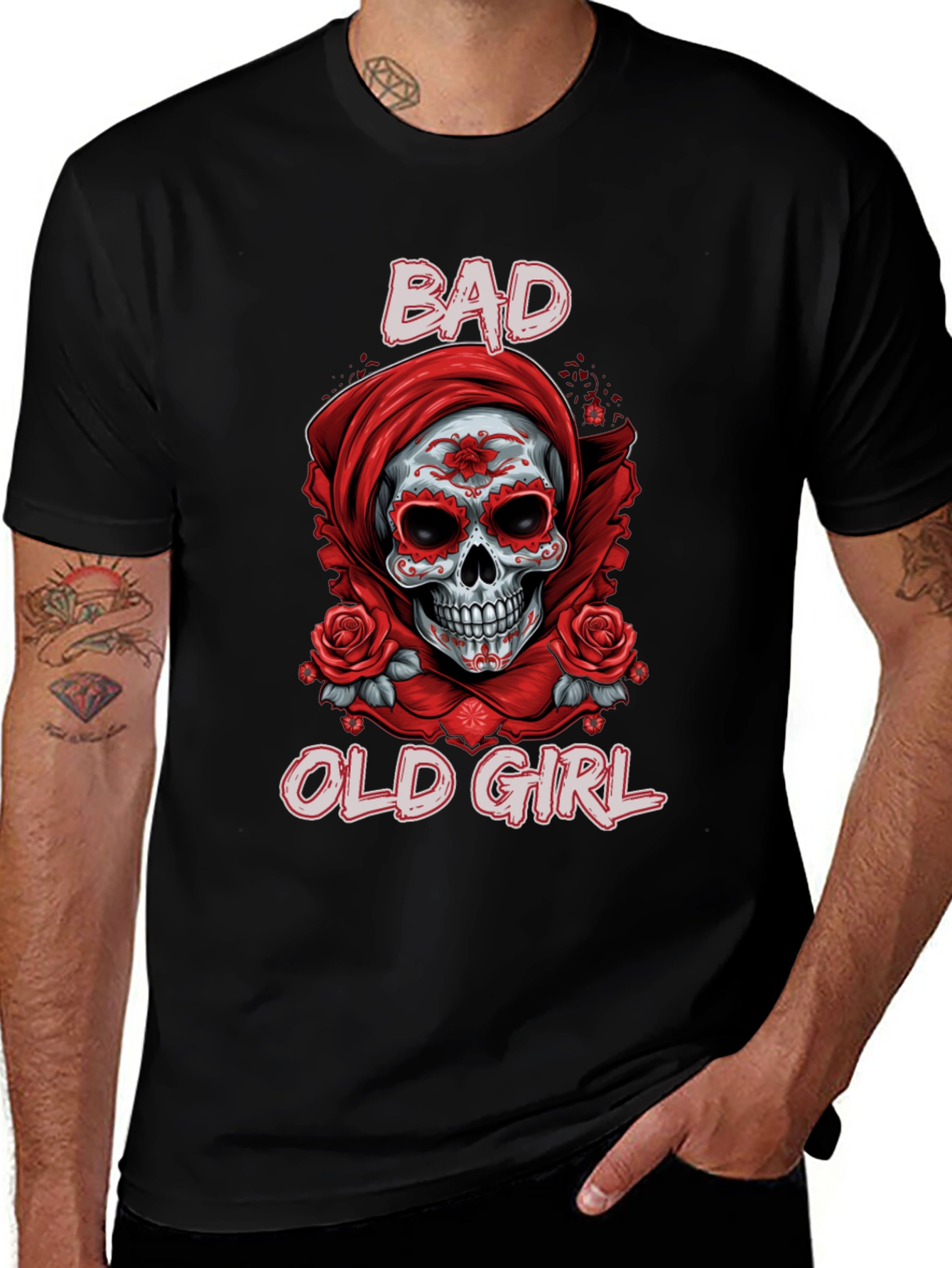 Black Bad Old Girl Sugar Skull Graphic Tee main image