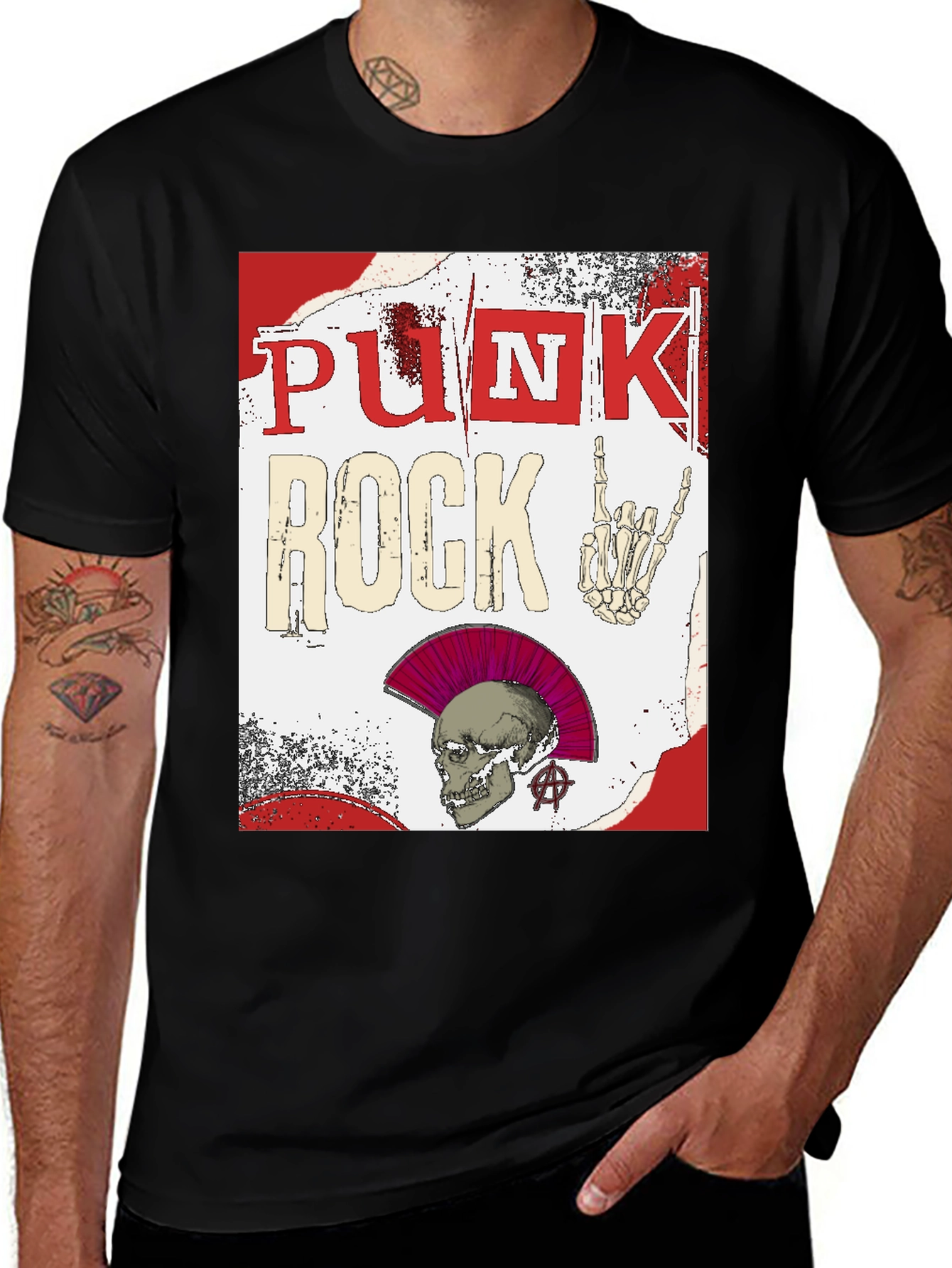 Black Punk Rock Graphic Tee - Edgy Skull Design main image