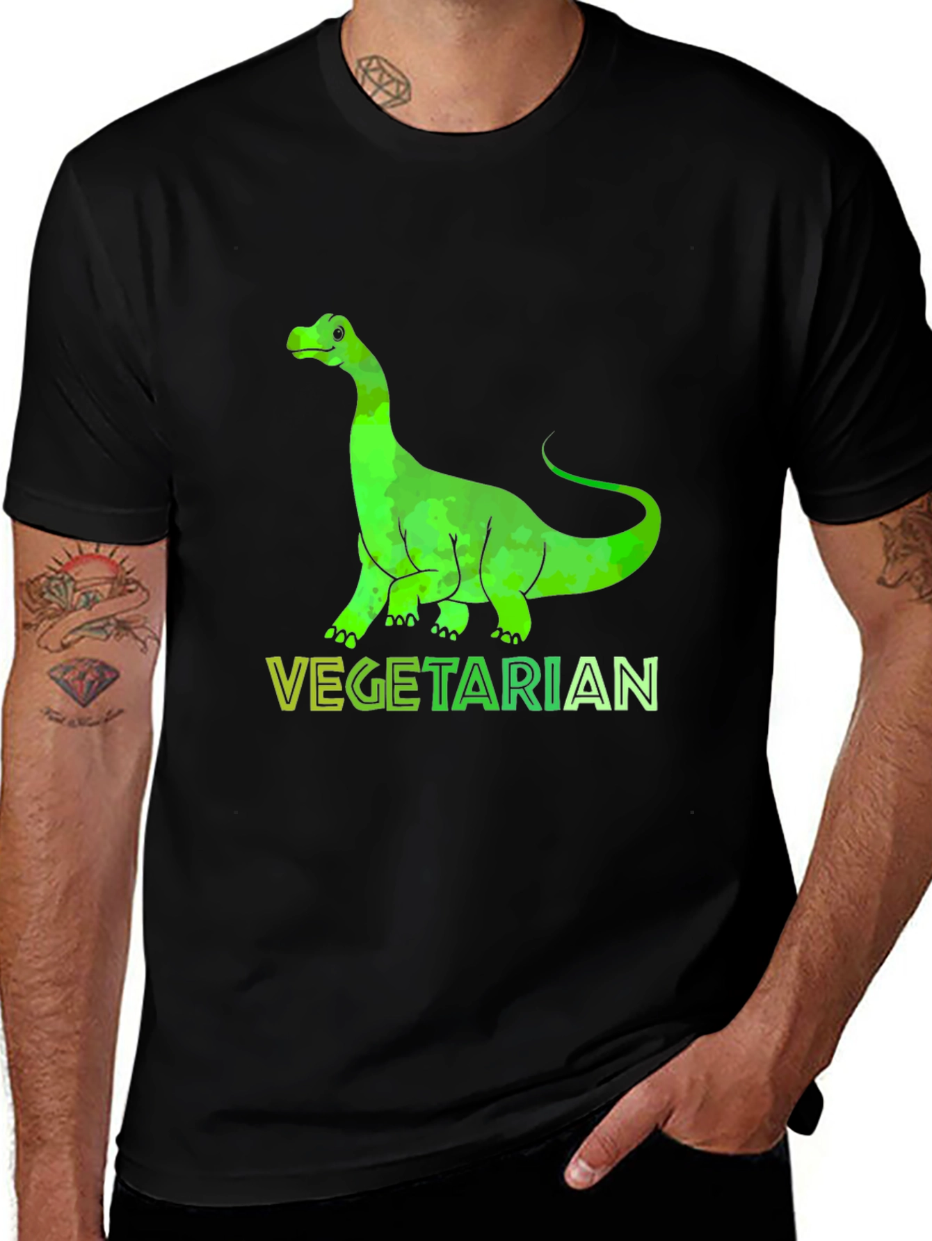 Vegetarian Dinosaur Graphic Tee - Black Cotton