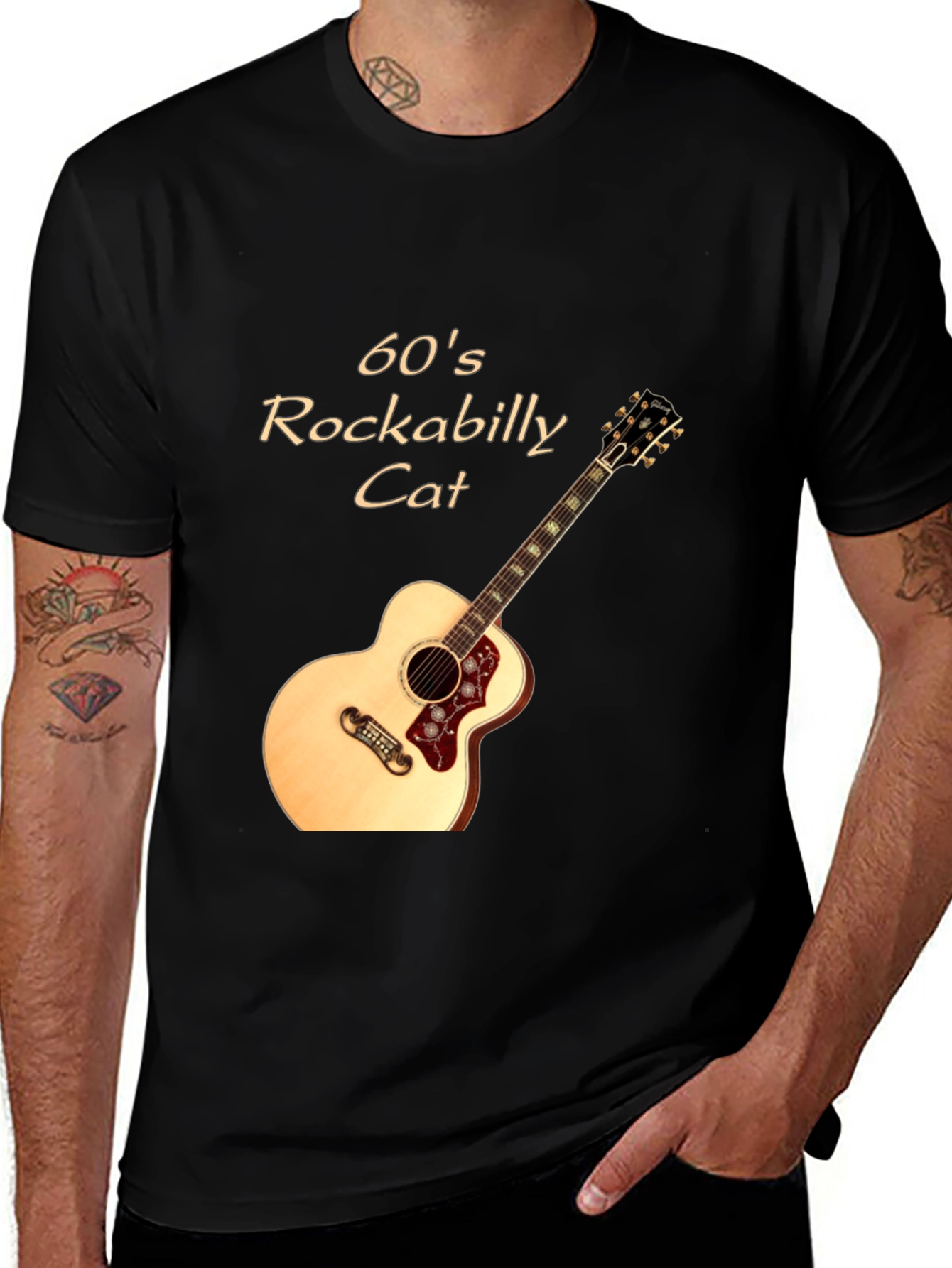 Variant 25 of 60's Rockabilly Cat T-Shirt - Guitar Graphic Tee