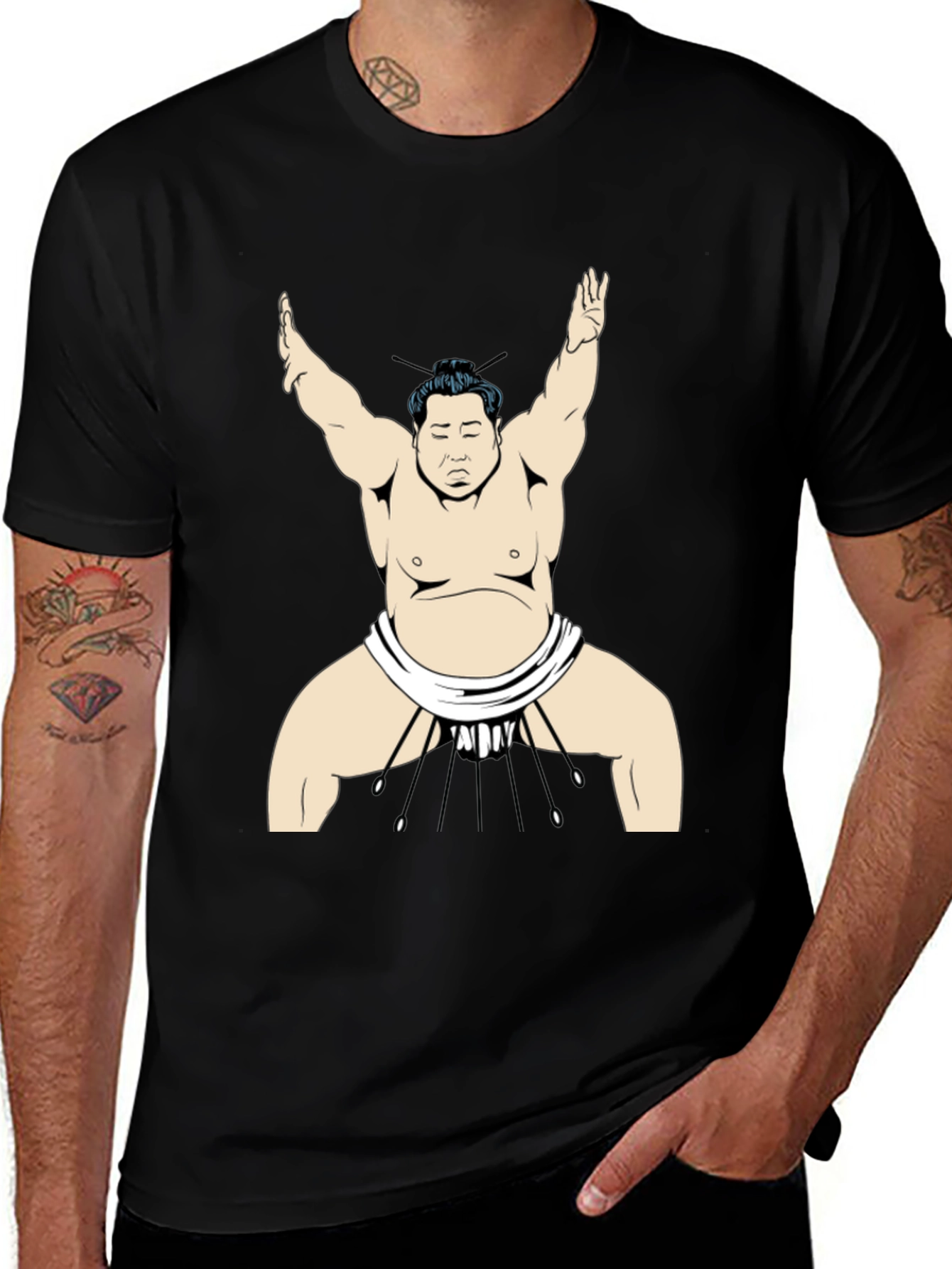Variant 13 of Sumo Wrestler Graphic Tee - Black Cotton T-Shirt
