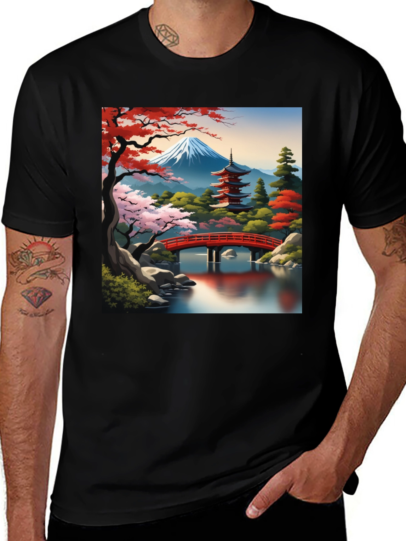 Japanese Art T-Shirt - Mt. Fuji Pagoda Design