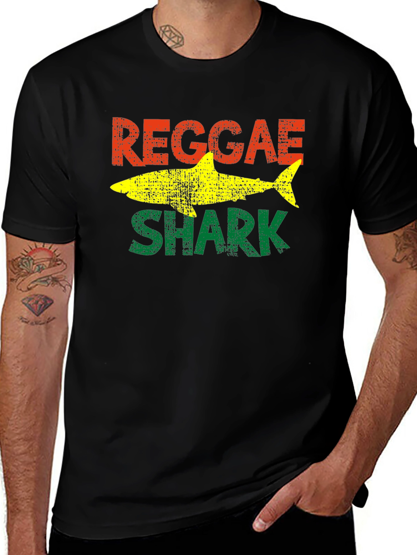 Variant 6 of Reggae Shark Graphic Tee - Rasta Inspired T-Shirt