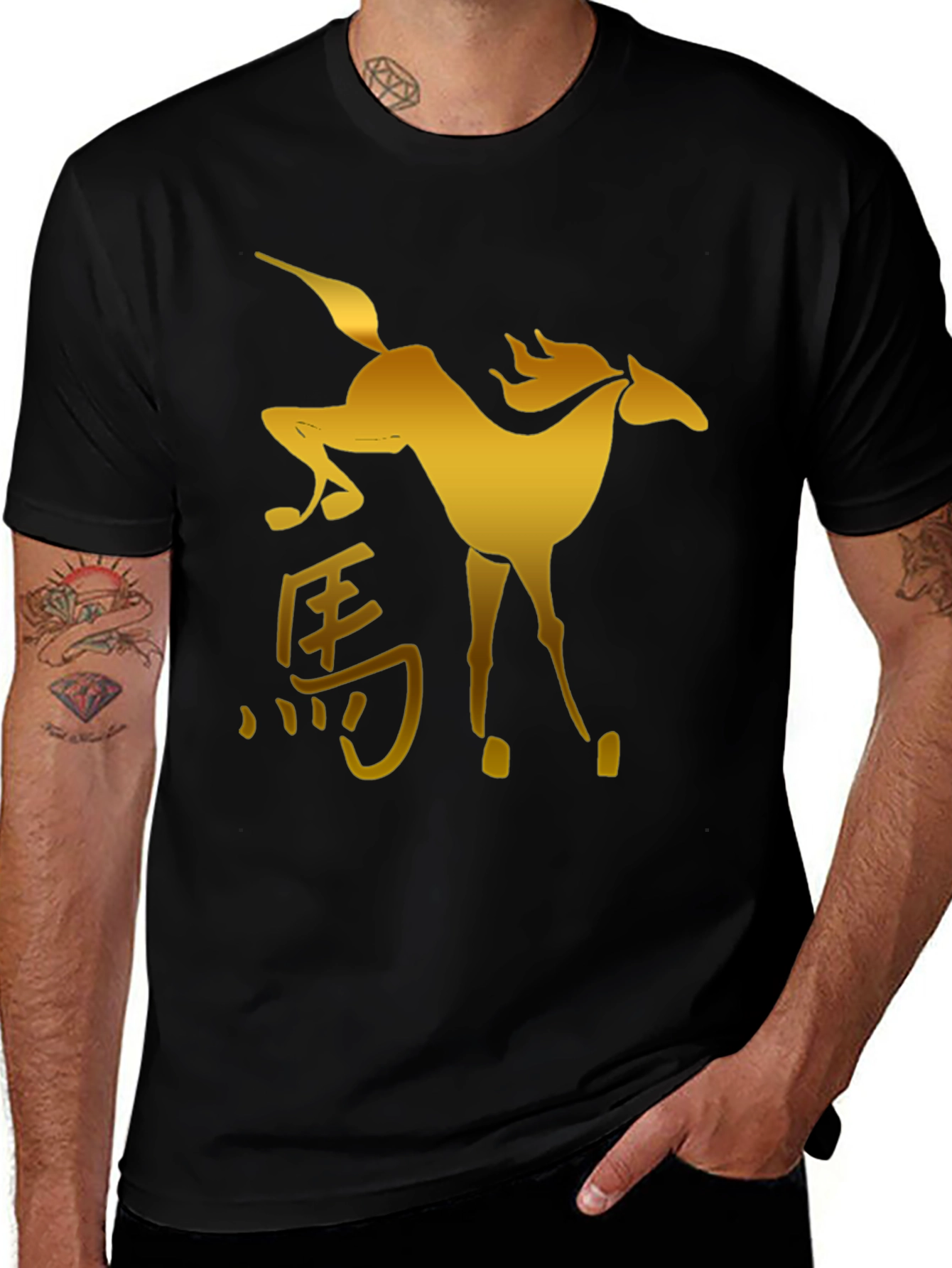 Variant 24 of Golden Horse Graphic Black T-Shirt