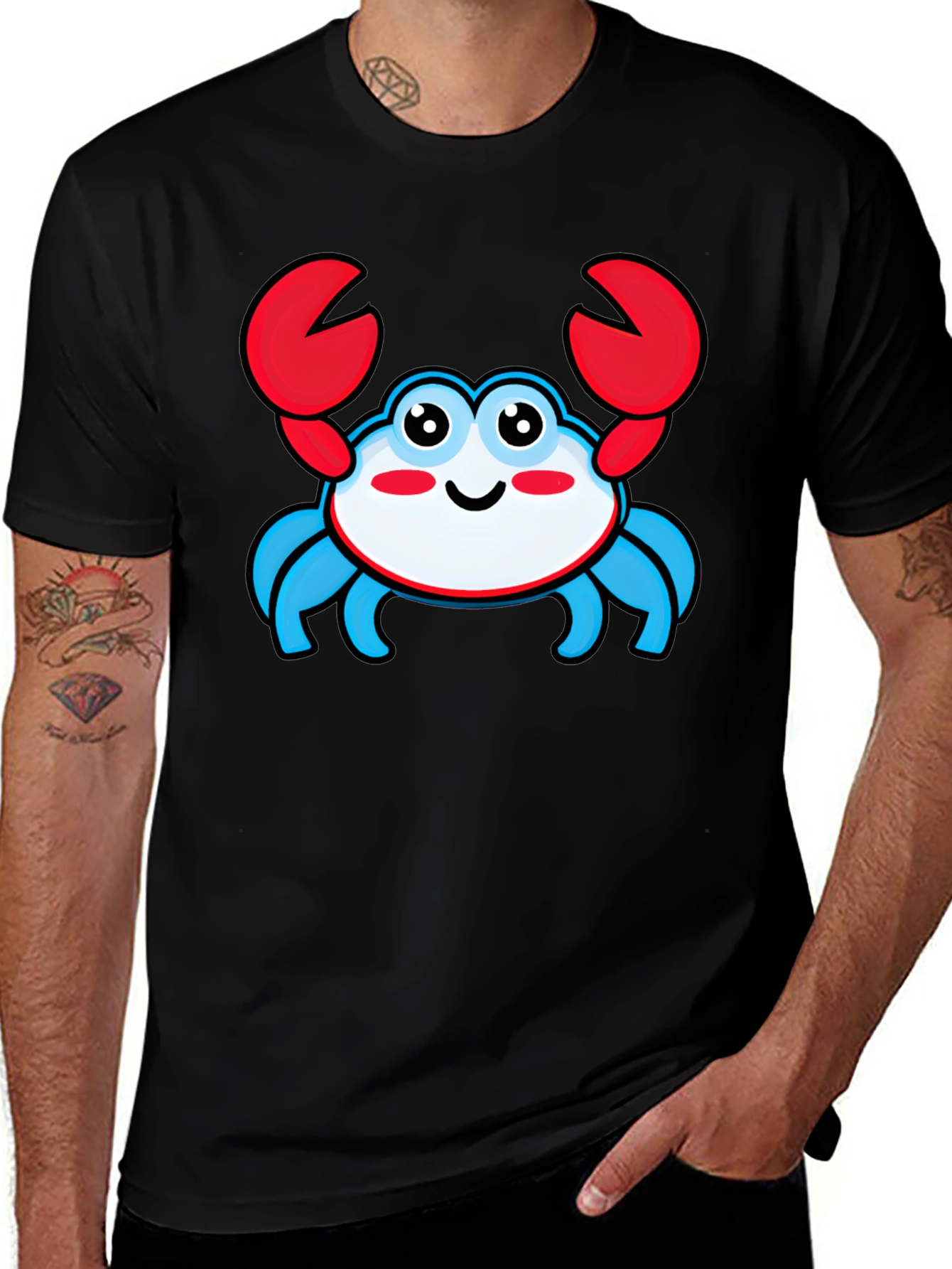 Variant 8 of Cute Crab Graphic Tee - Black Cotton T-Shirt