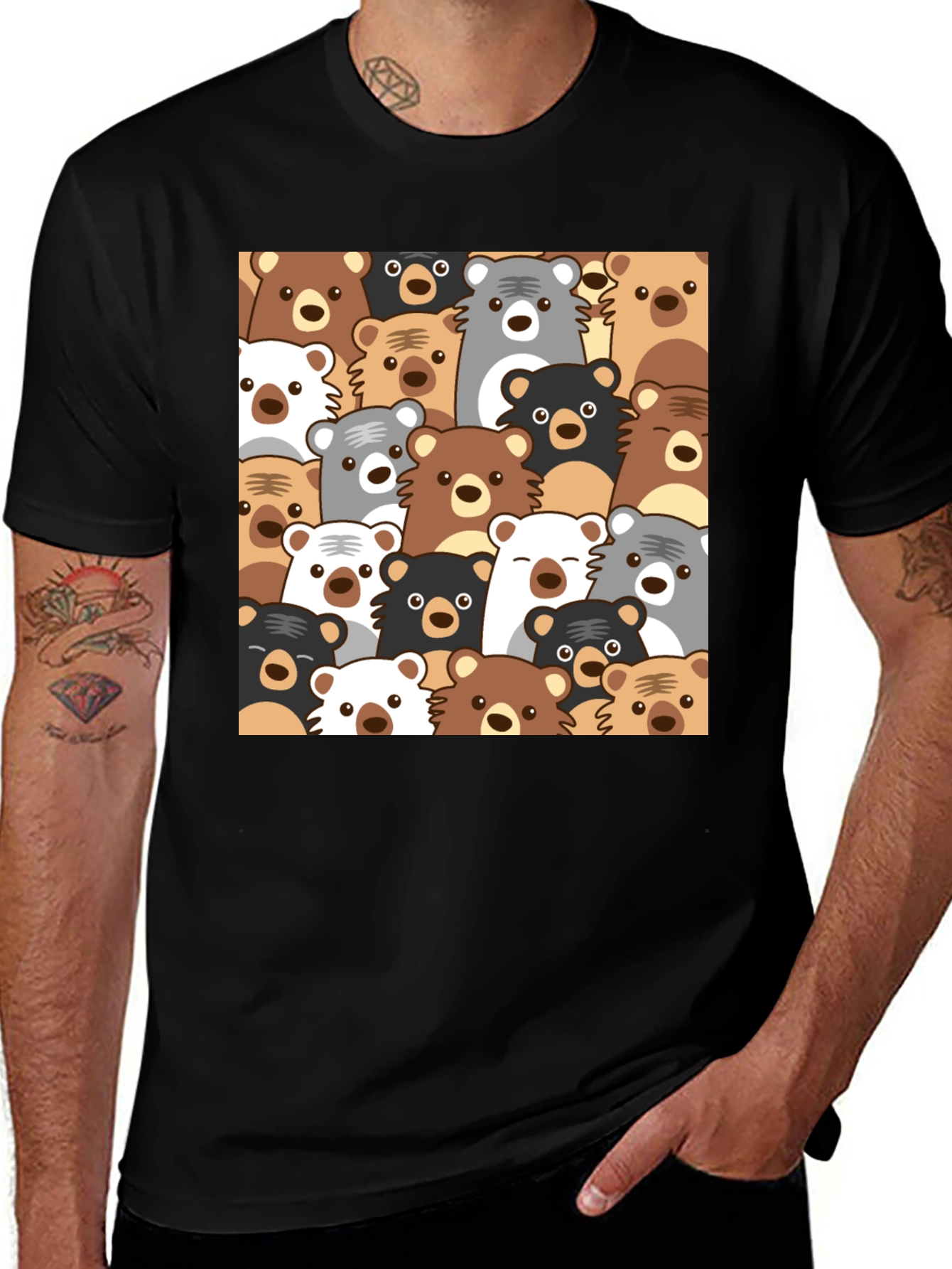 Variant 26 of Cute Bear Pattern Black T-Shirt