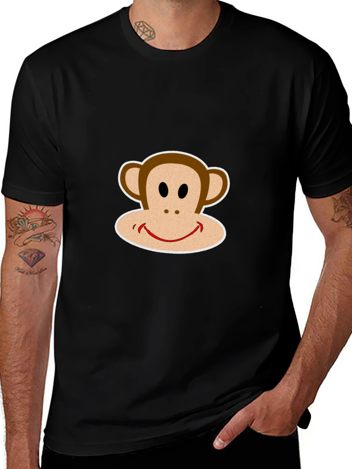 Variant 8 of Black T-Shirt with Smiling Monkey Graphic
