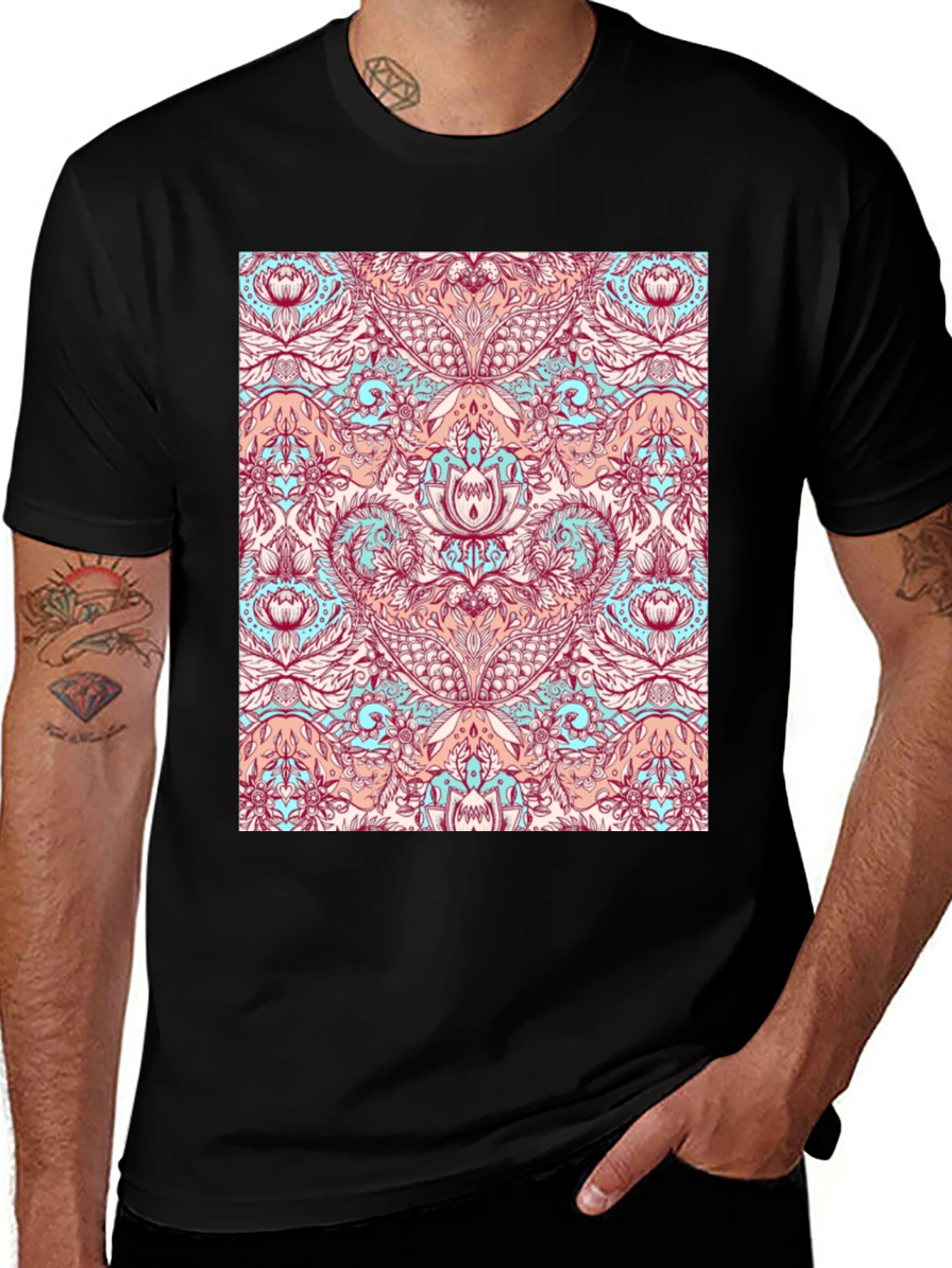 Black Floral Pattern Tee - Unique Design, Casual Style main image