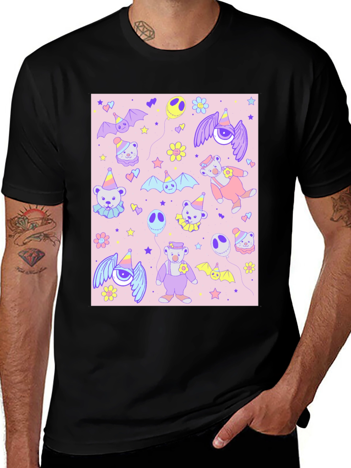 Variant 14 of Creepy Cute Cartoon Print Black T-Shirt