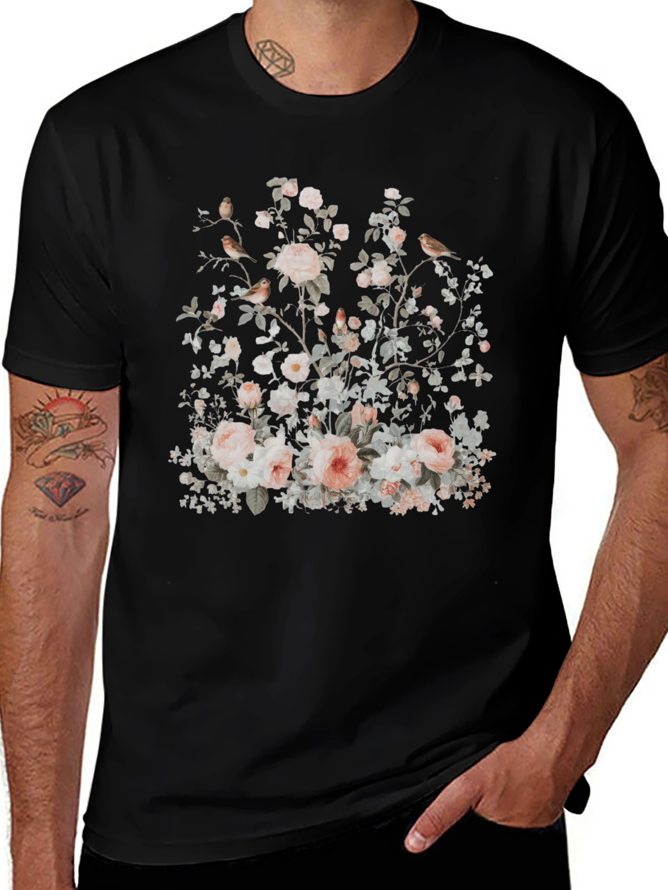 Variant 9 of Floral Bird Print Graphic Tee - Soft & Stylish