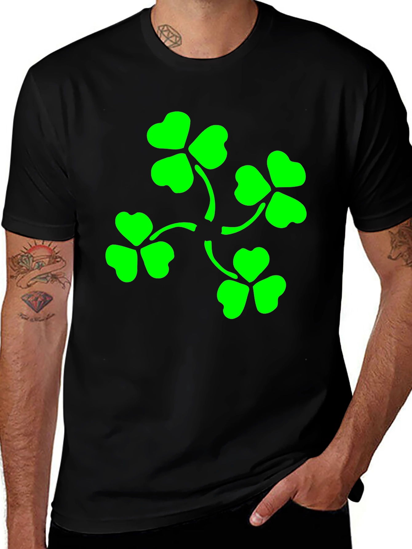 Variant 15 of Lucky Clover T-Shirt - Green Shamrock Design