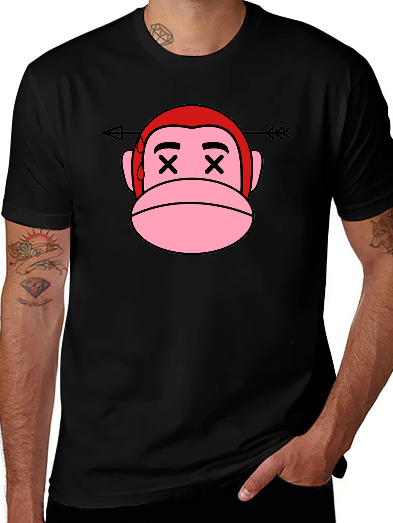 Black Cartoon Monkey Arrow T-Shirt main image