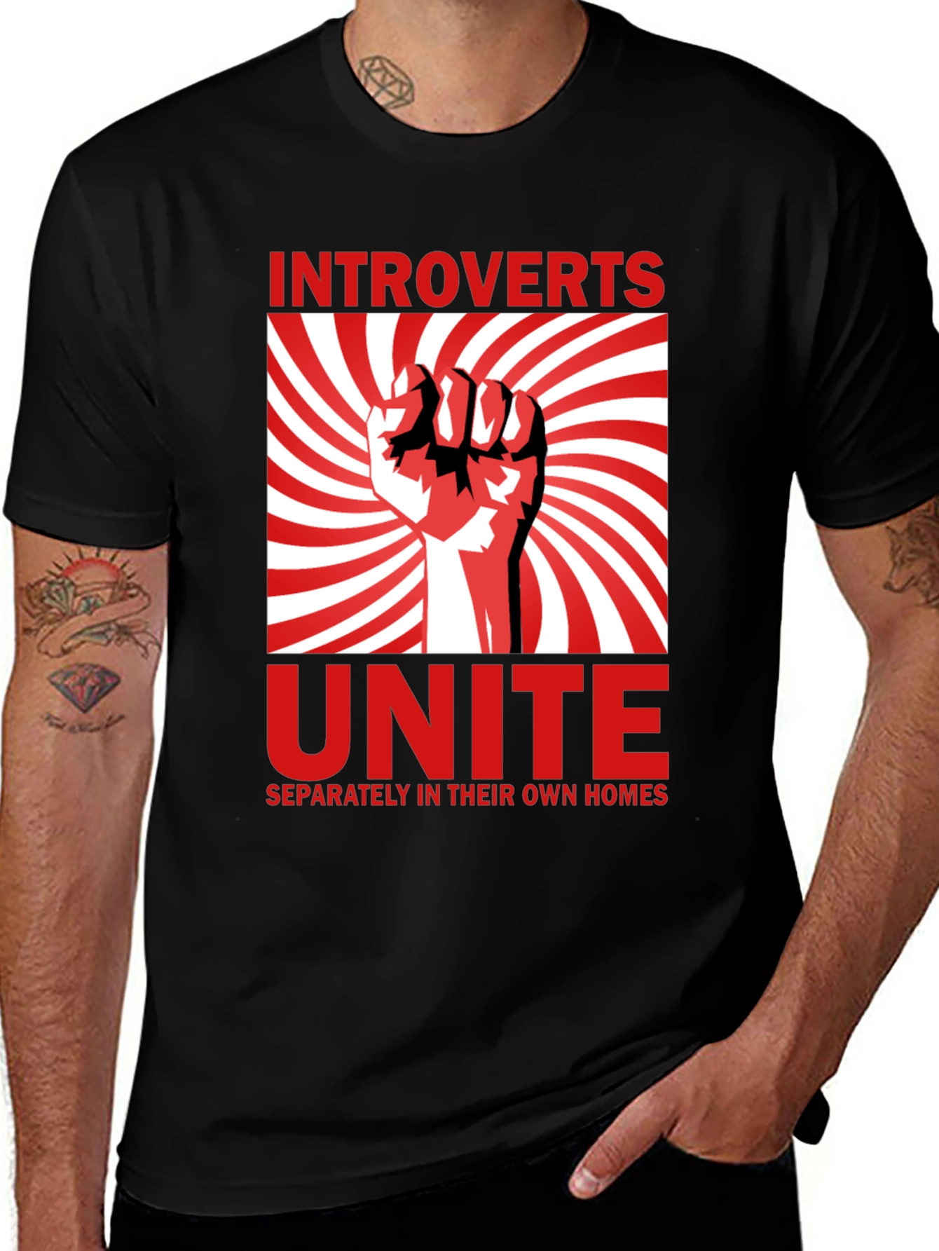 Black Introverts Unite T-Shirt - Separately in Their Own Homes main image