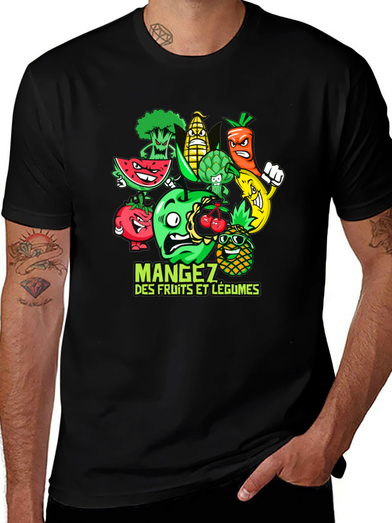 Variant 18 of Funny Fruits and Vegetables Black T-Shirt