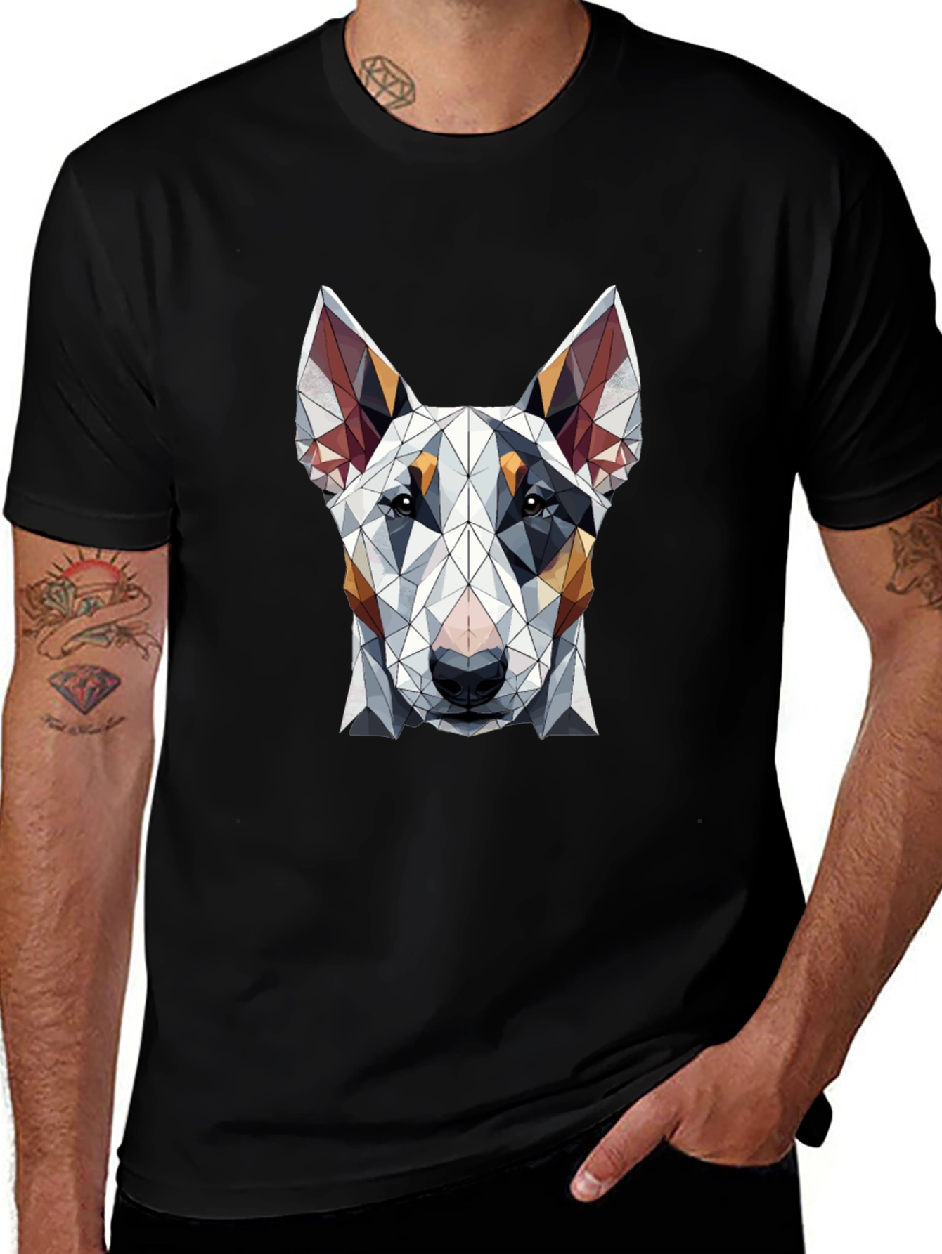Geometric Dog Graphic Tee - Stylish Men's T-Shirt