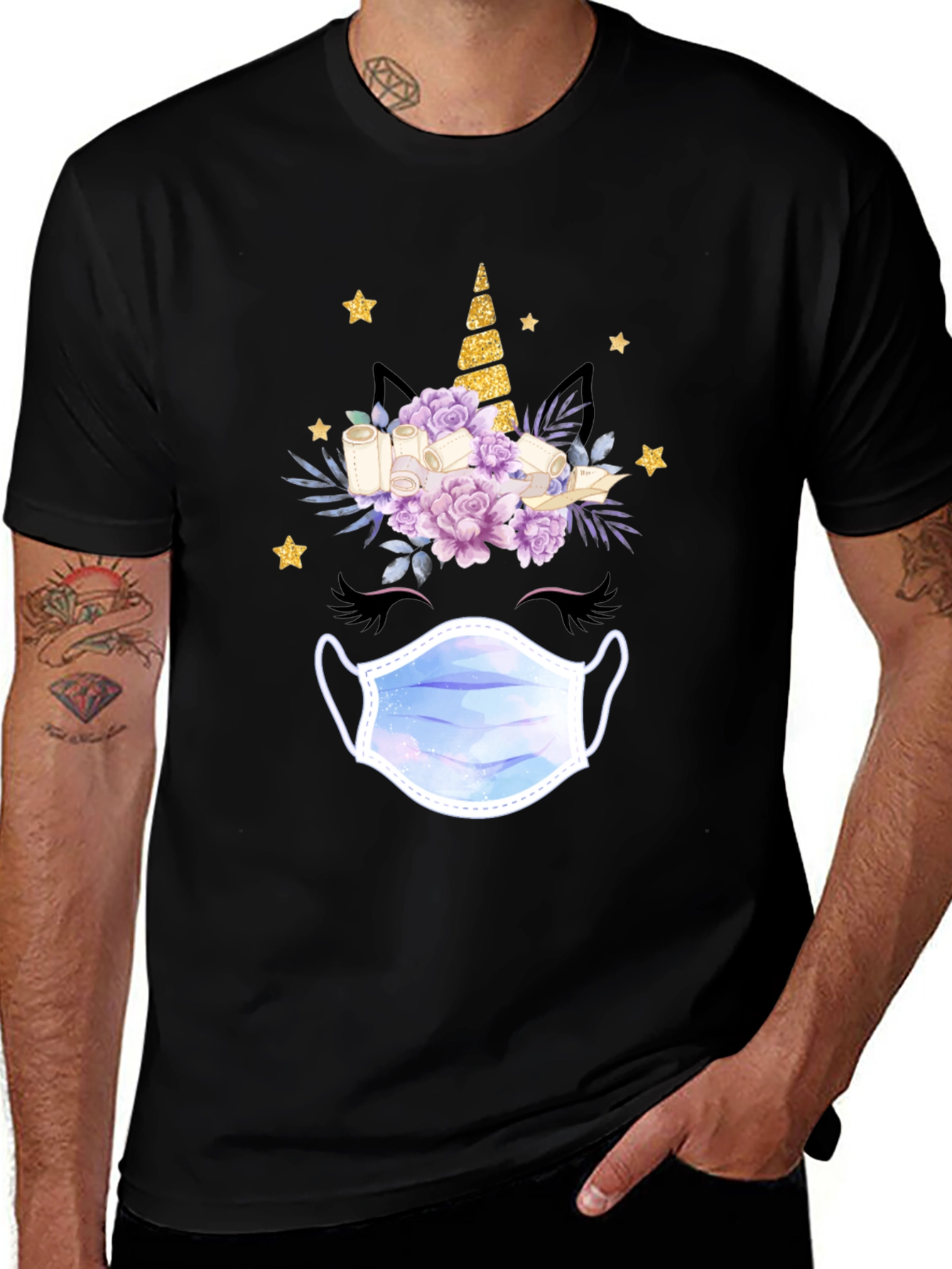 Variant 7 of Unicorn Face Mask T-Shirt Black