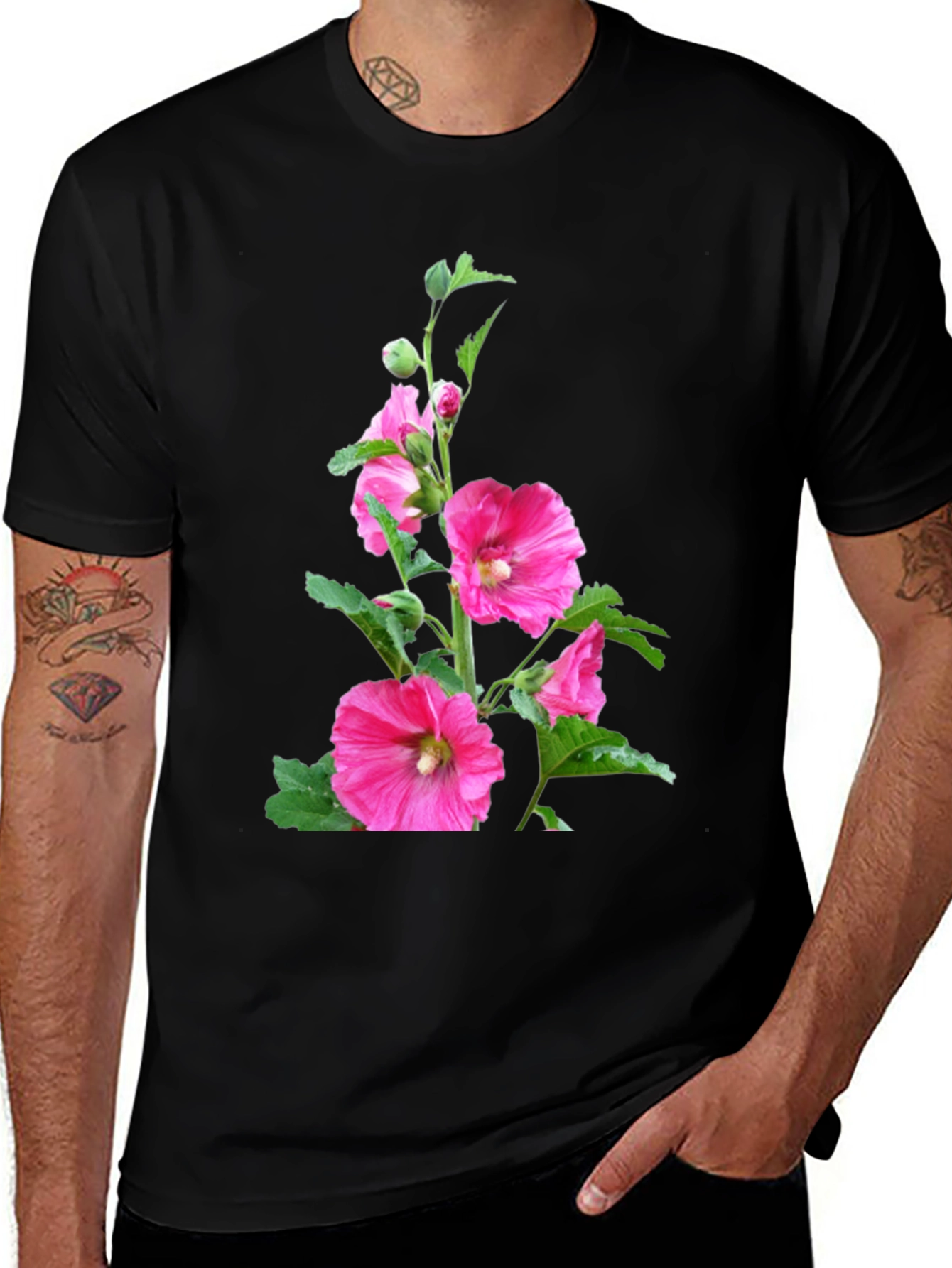 Variant 24 of Floral Print Black Tee - Unique Design