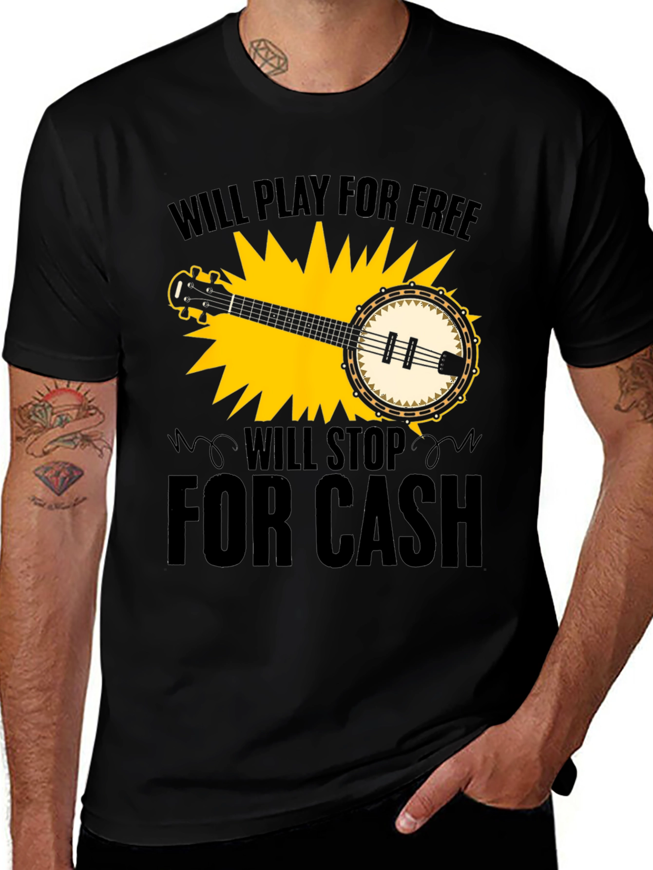 Variant 7 of Funny Banjo Player T-Shirt - Will Play For Free