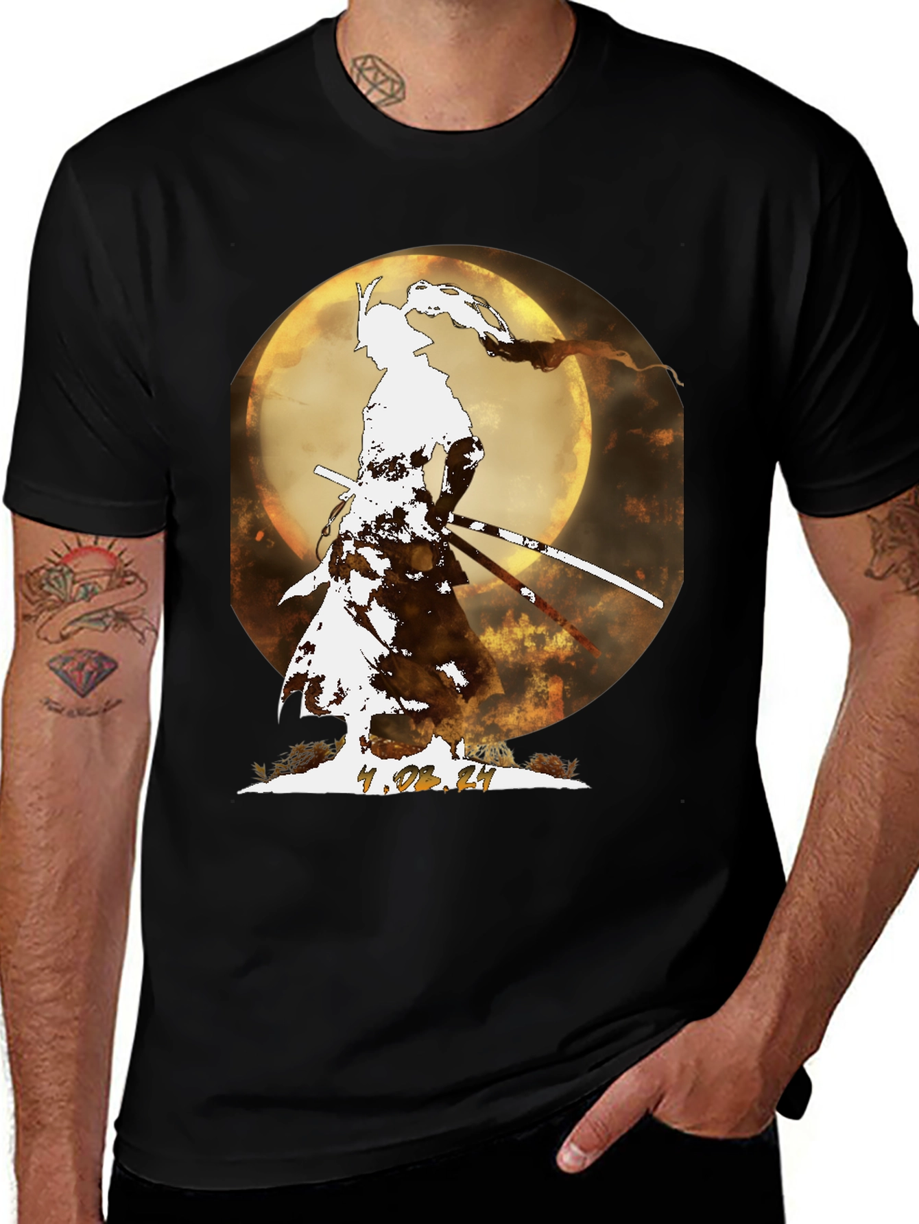 Variant 14 of Samurai Moon T-Shirt - Warrior Design