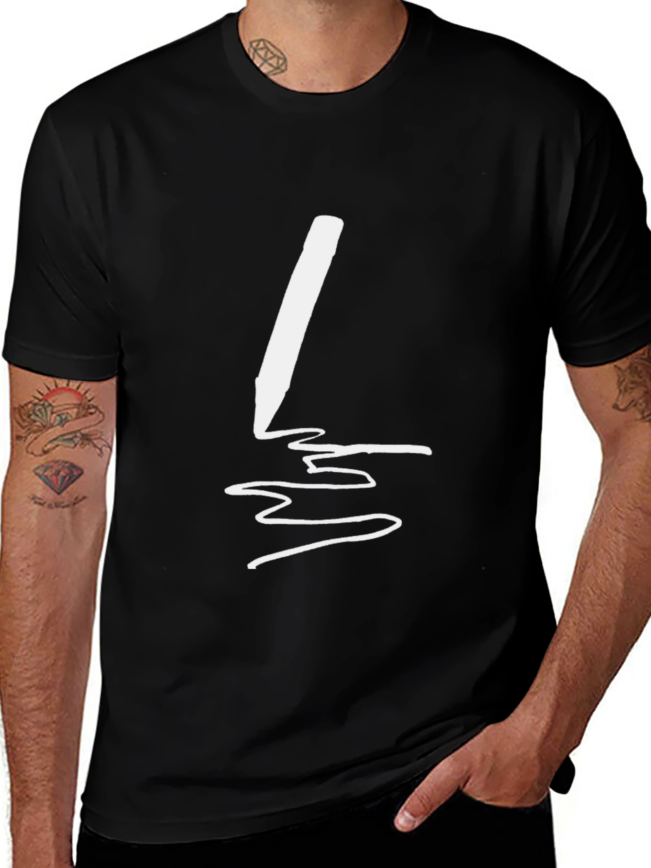 Modern Artistic Pen Graphic Tee - Black
