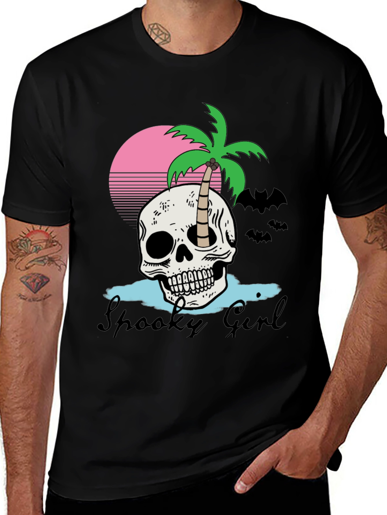 Variant 26 of Spooky Girl Skull & Palm Tee - Halloween Style