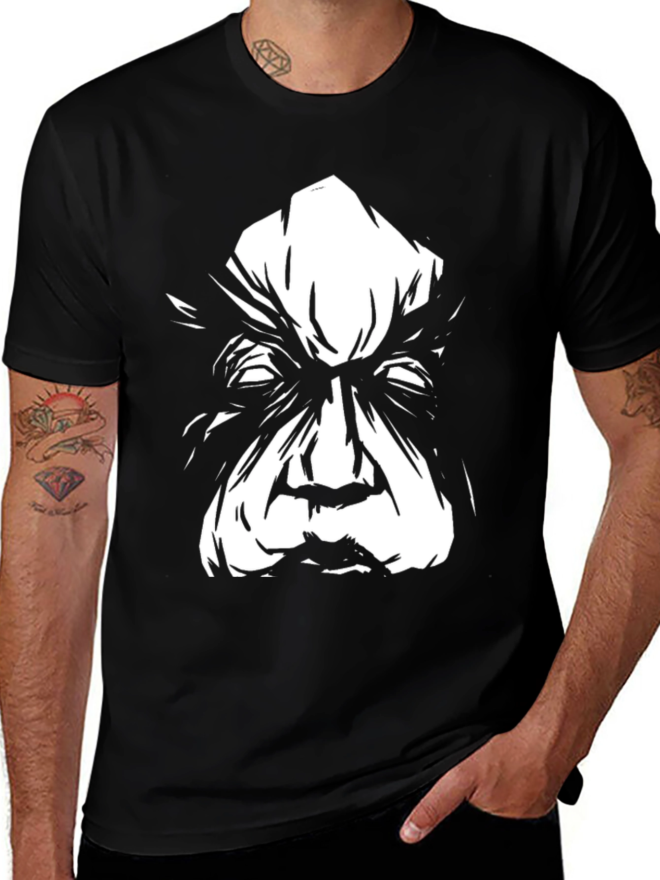 Variant 19 of Eerie Black T-Shirt with Striking White Face Graphic