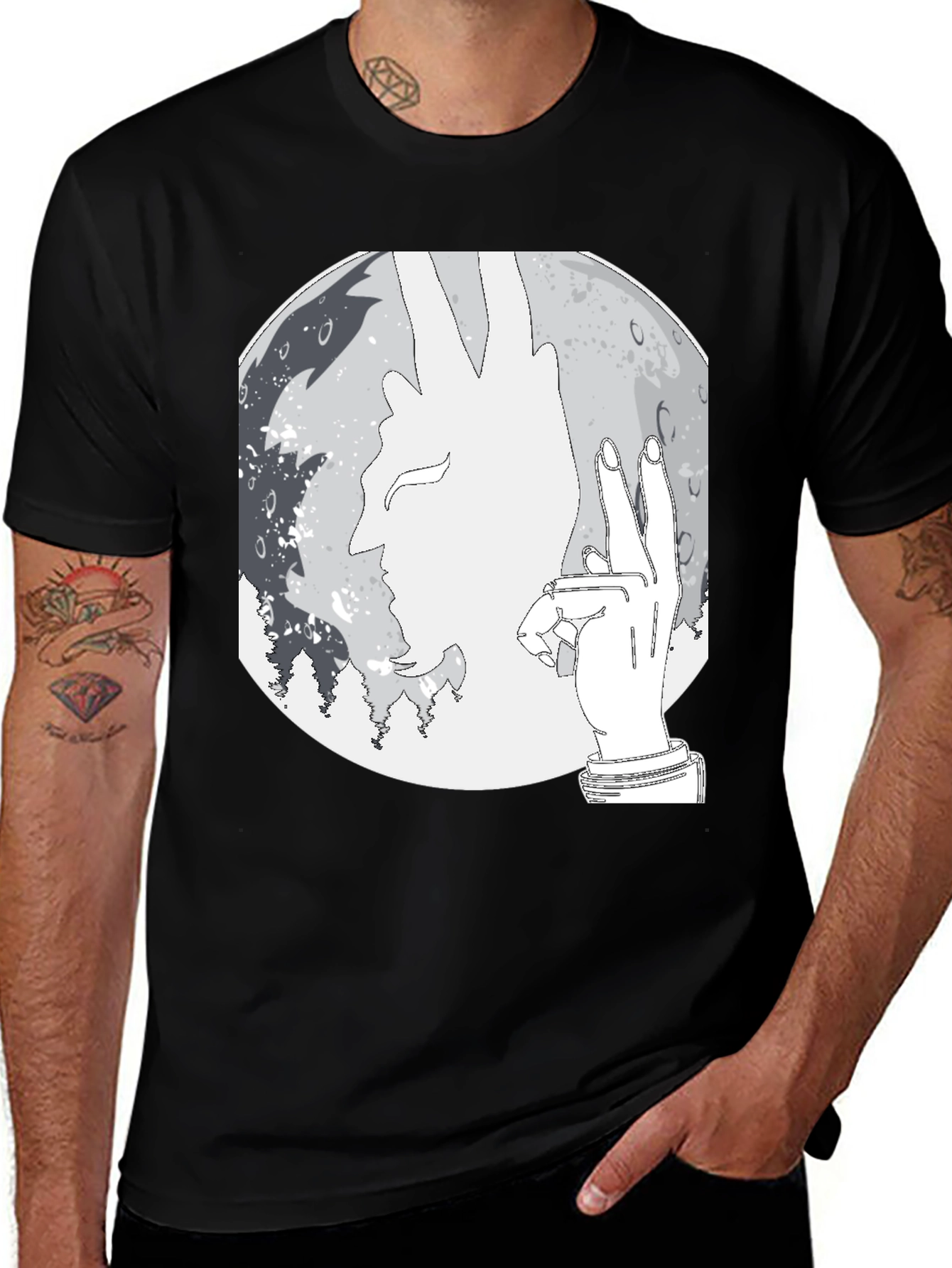 Variant 21 of Silhouette Moon Graphic Tee - Stylish Men's Black T-Shirt
