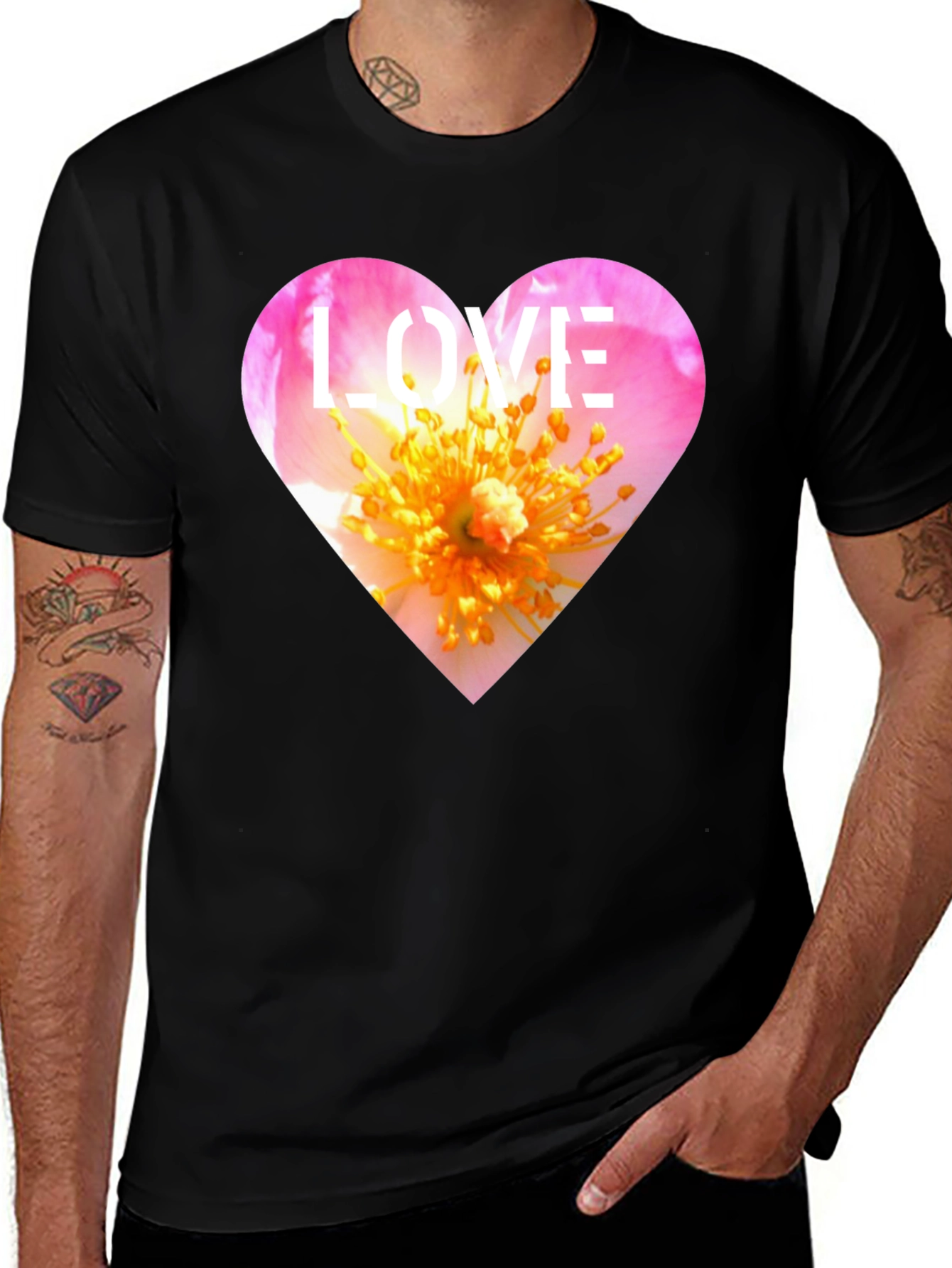 Variant 2 of Floral Heart Love T-Shirt - Black