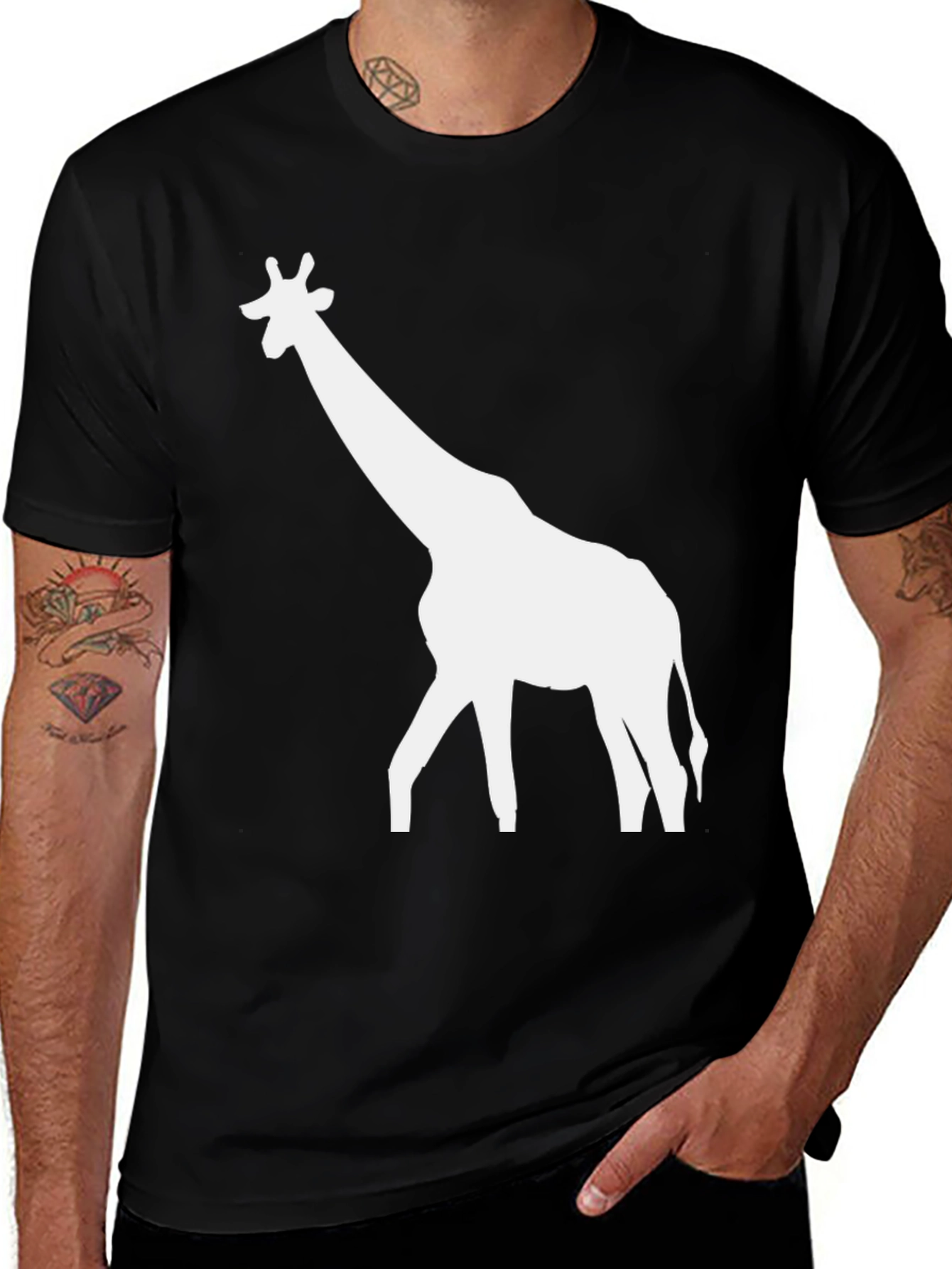 Variant 21 of Giraffe Graphic Tee - Black Cotton Blend Casual T-Shirt