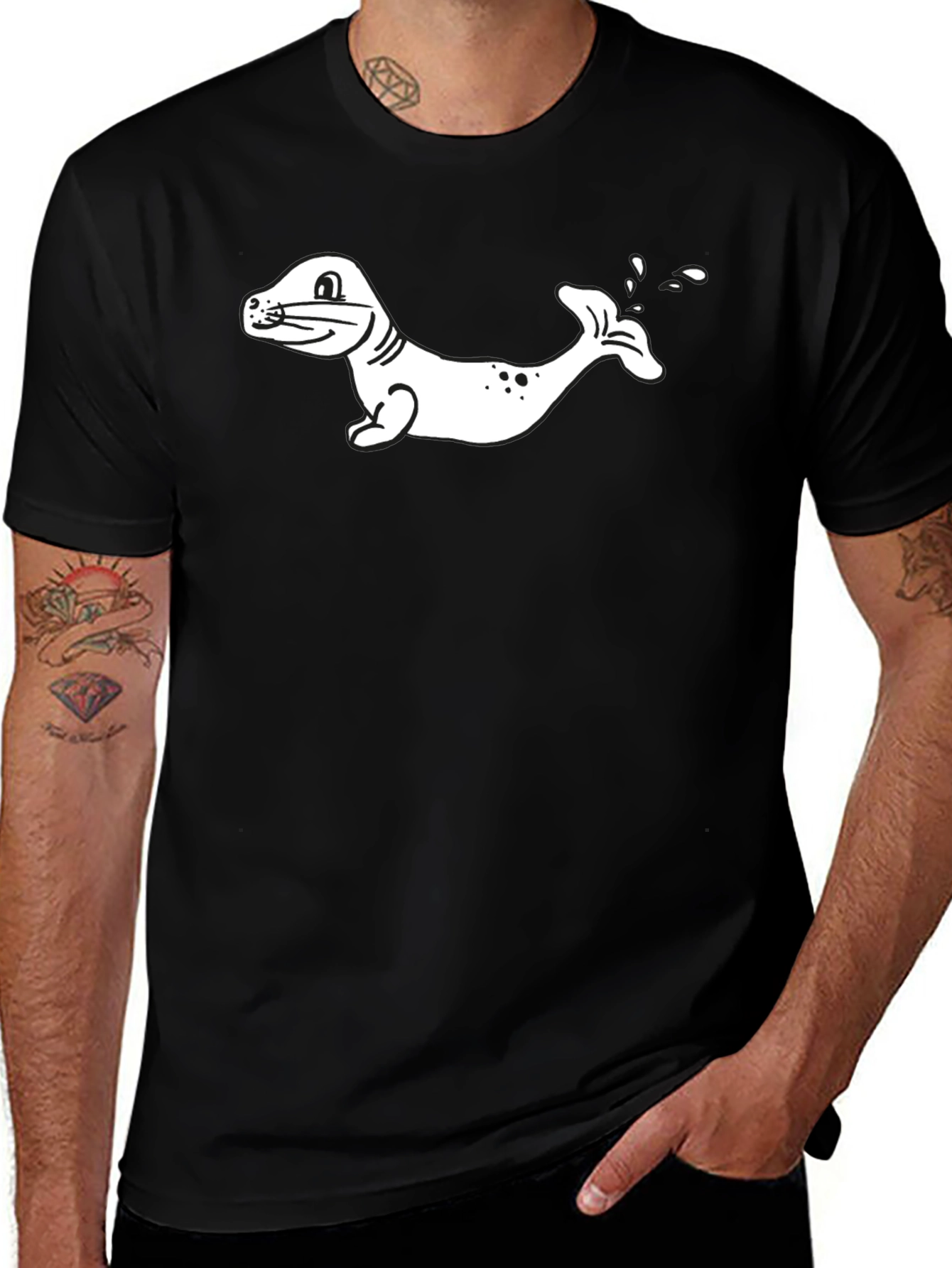 Variant 2 of Men's Black T-Shirt with Cute Seal Graphic