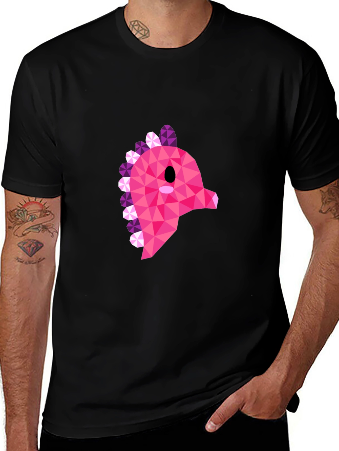 Variant 19 of Geometric Pink Dinosaur Graphic T-Shirt - Modern Style