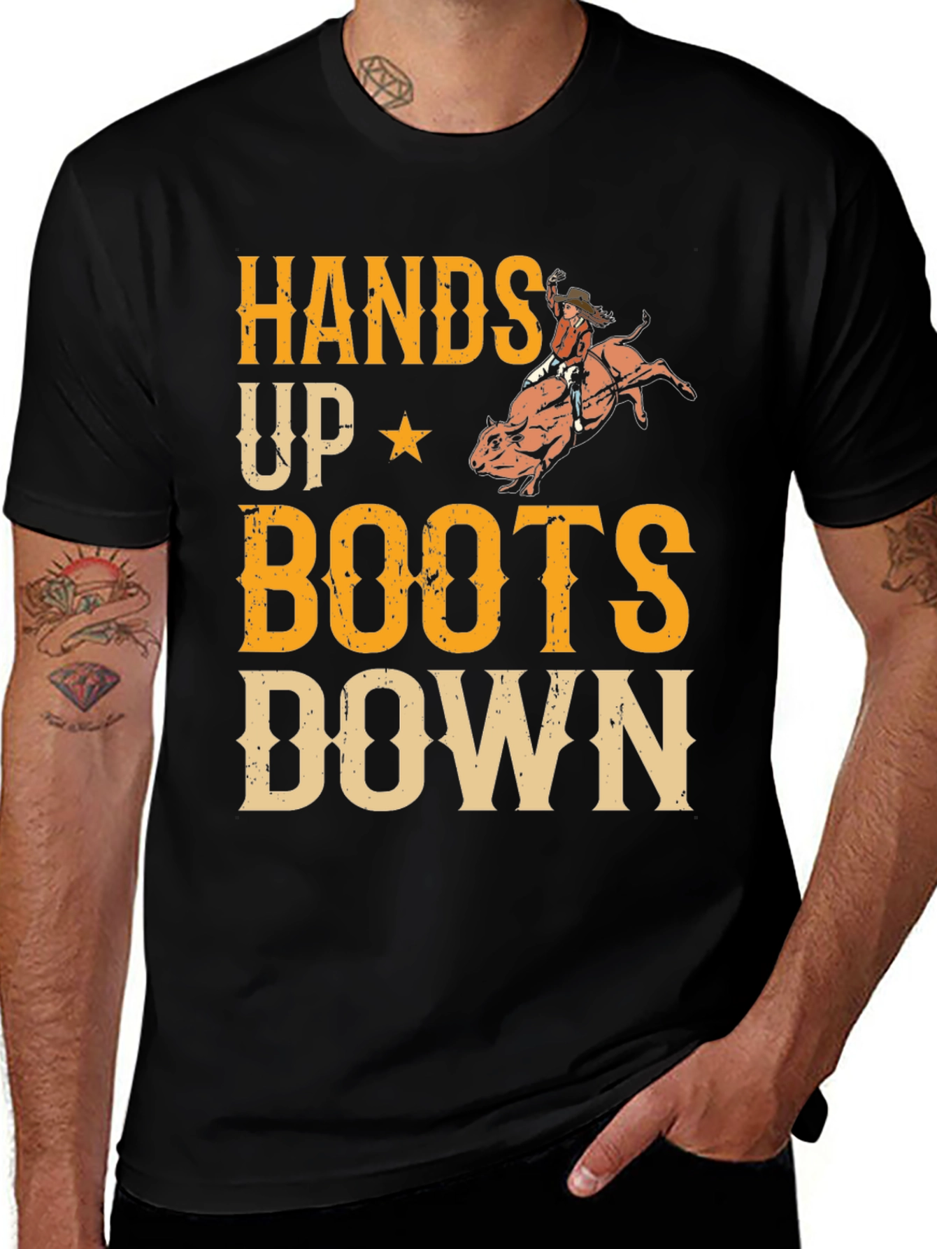 Hands Up Boots Down Rodeo Graphic T-Shirt