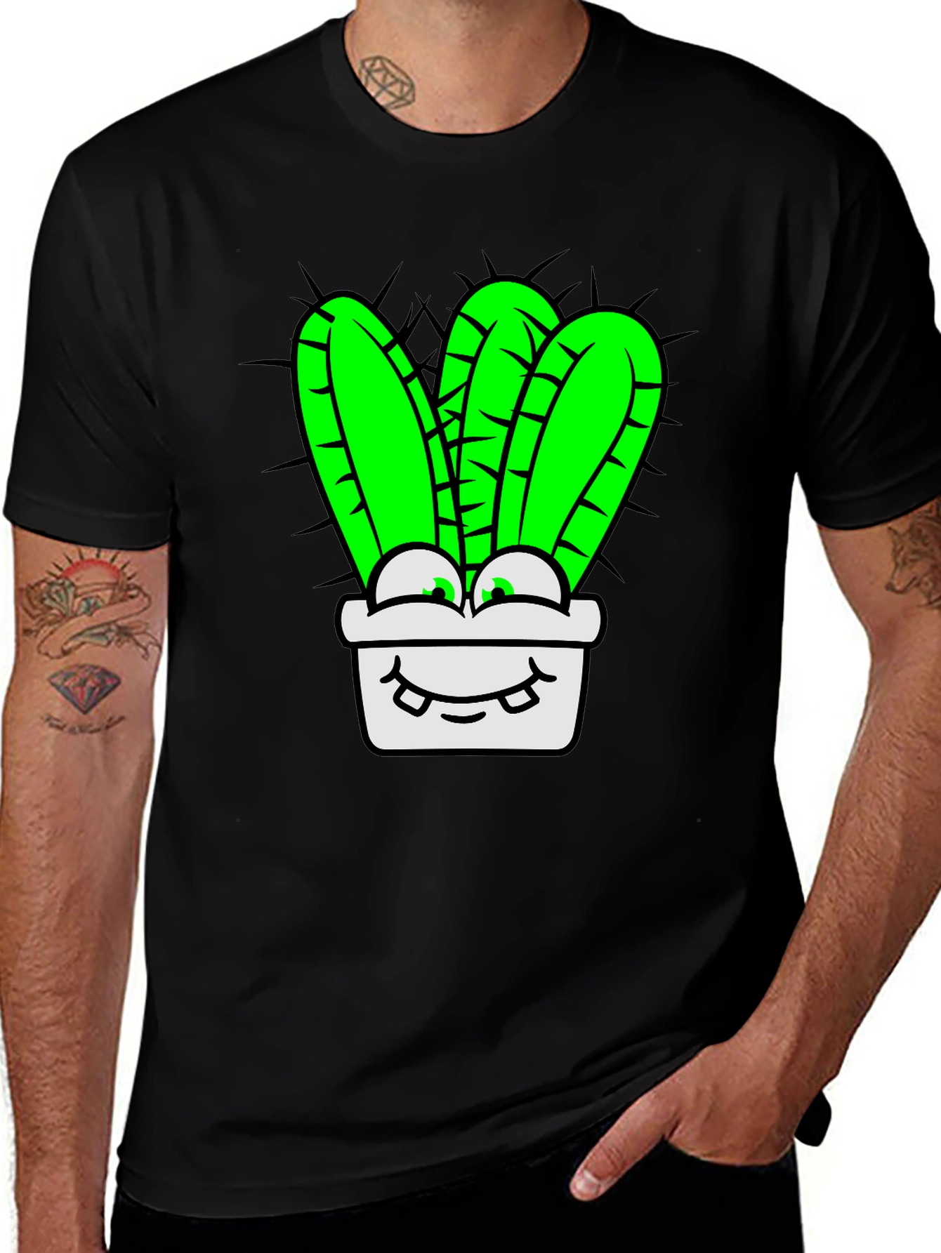 Variant 6 of Cartoon Cactus Graphic Tee - Unisex Black T-Shirt