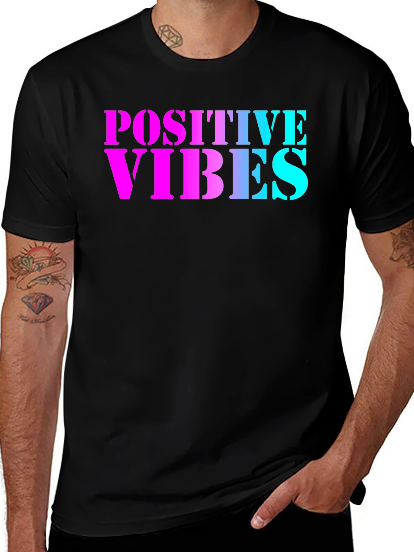 Variant 28 of Positive Vibes T-Shirt - Black Crew Neck Tee