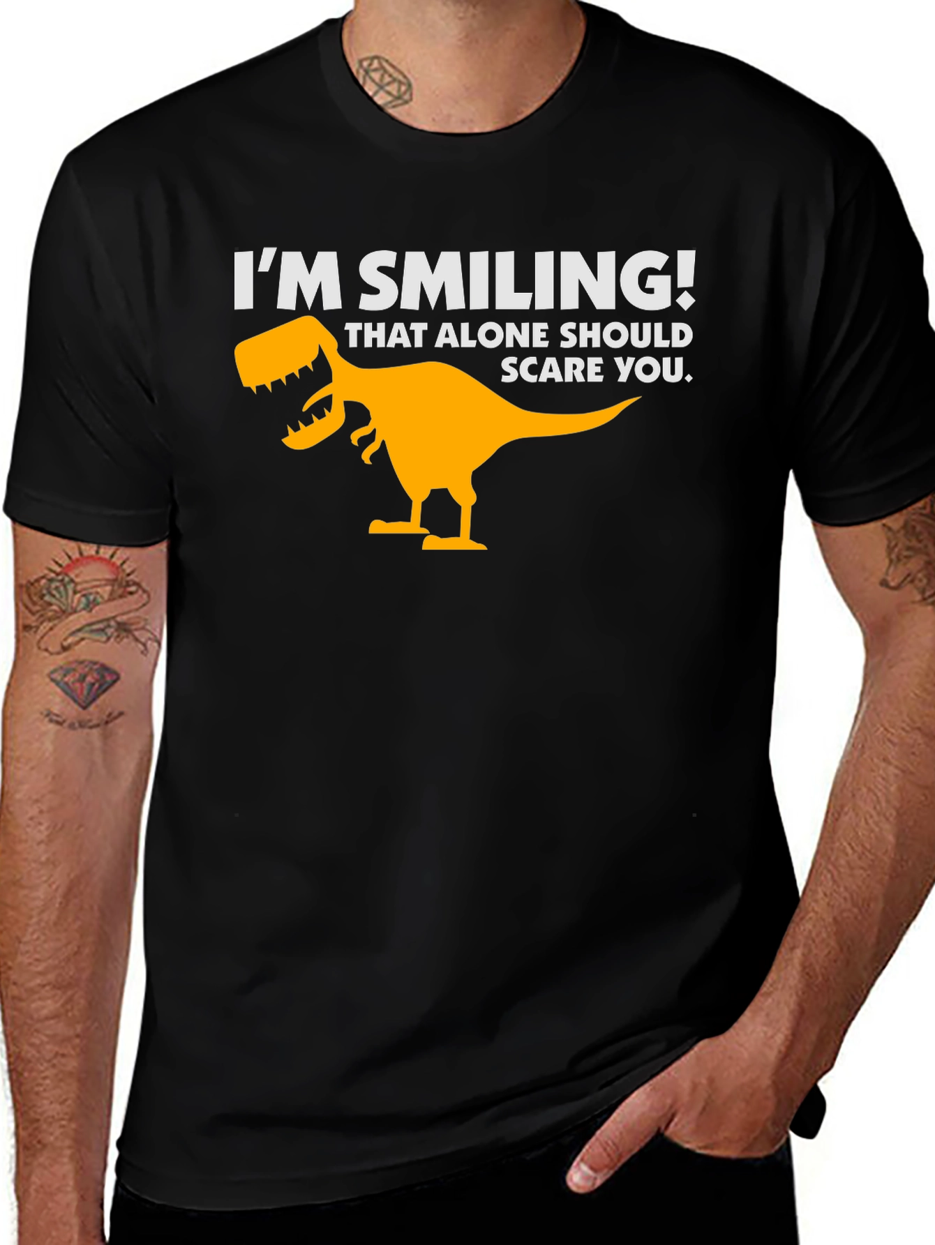 Variant 22 of I'm Smiling Dinosaur Graphic Tee - Black