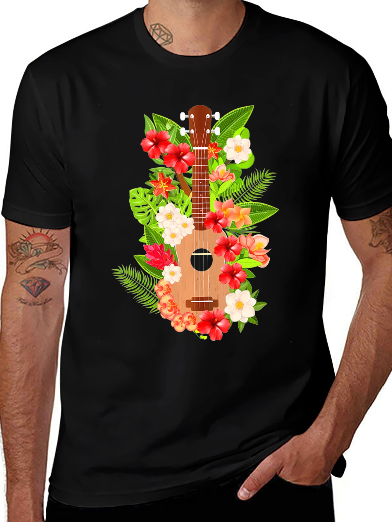 Variant 19 of Floral Ukulele Black T-Shirt