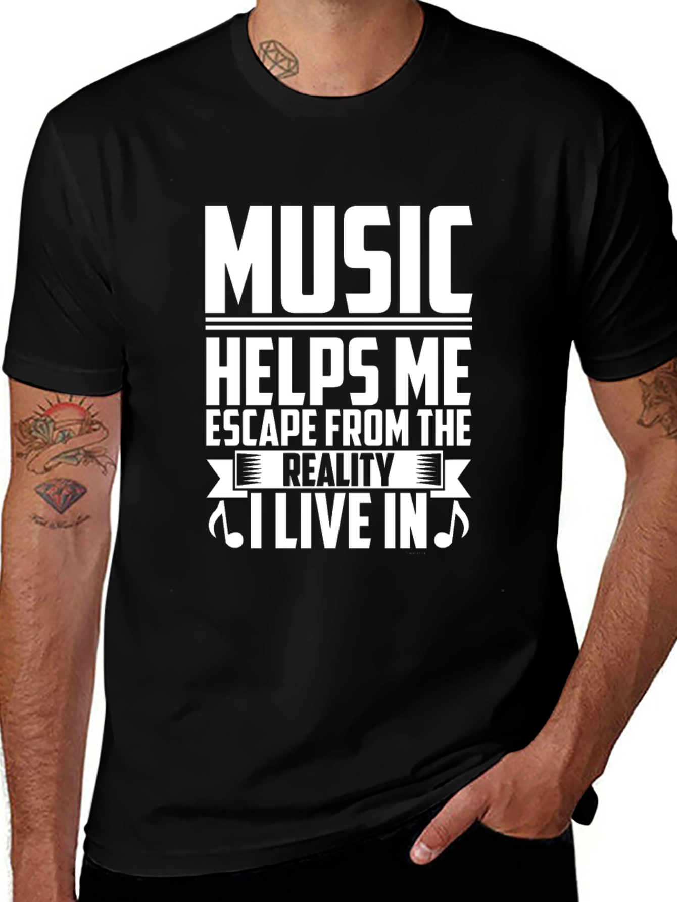 Variant 27 of Music Escape T-Shirt - Black Graphic Tee