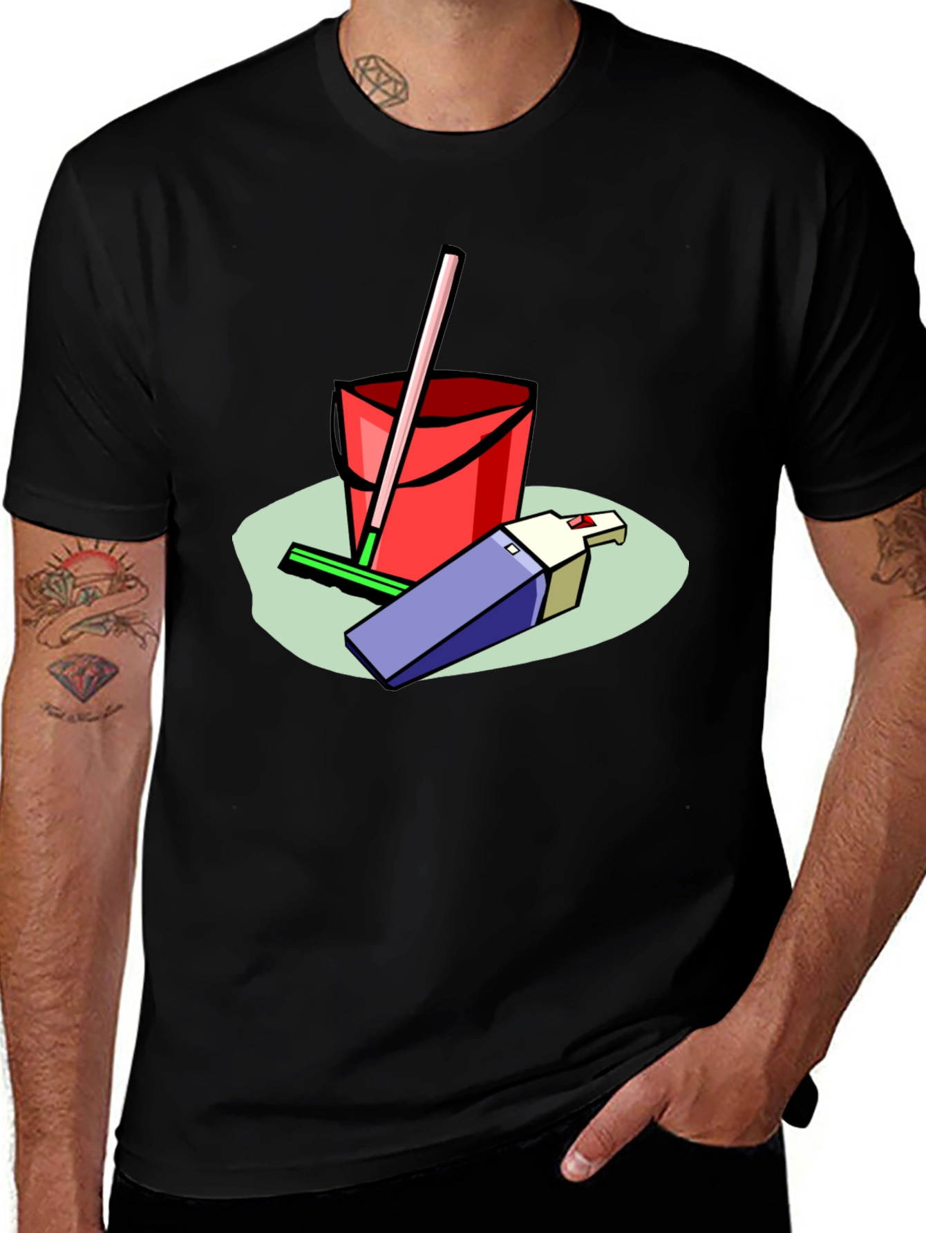 Variant 13 of Cleaning Supplies Graphic Tee - Black Cotton Blend