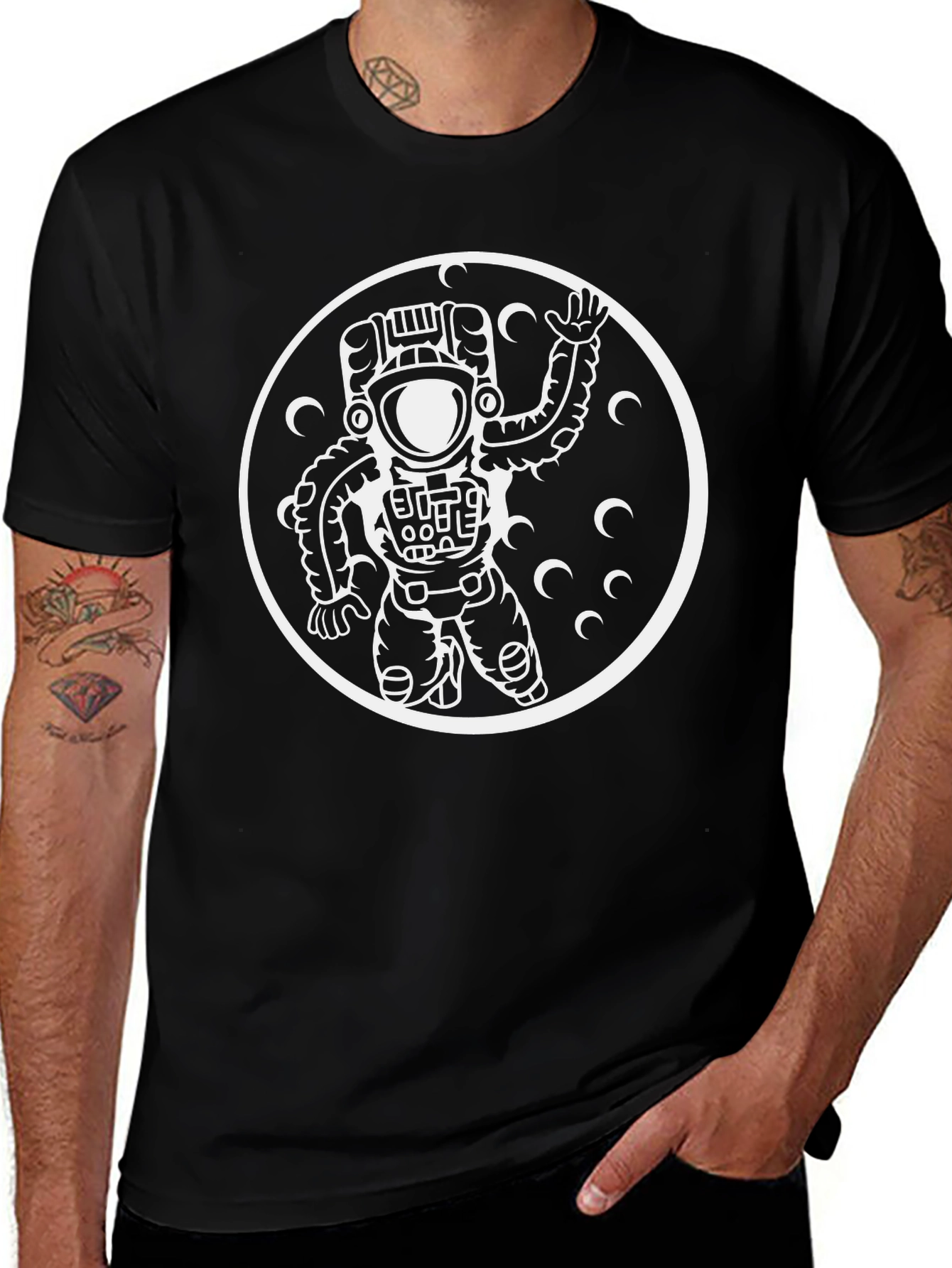 Variant 21 of Astronaut Graphic Tee - Black Crew Neck Cotton T-Shirt