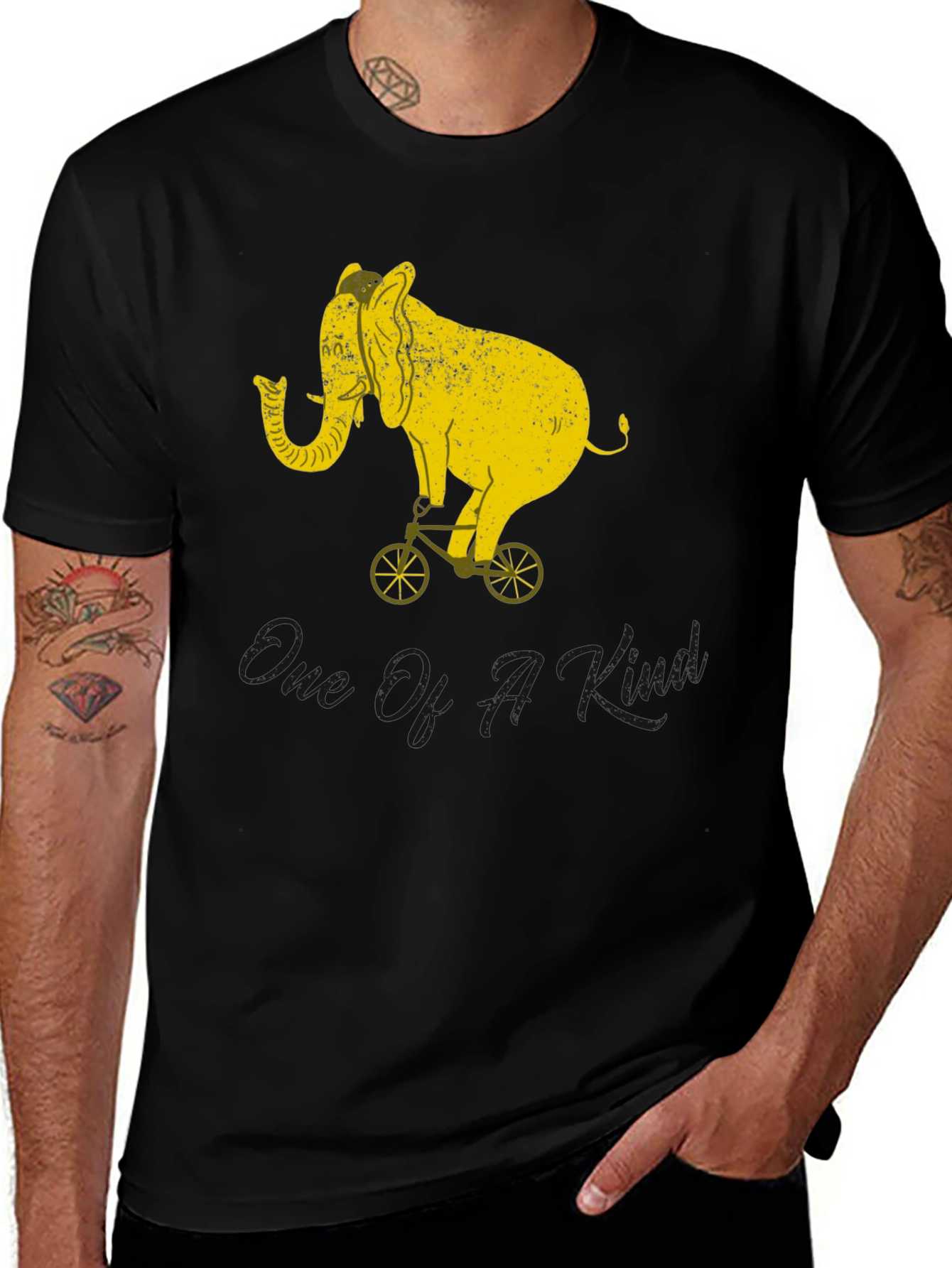 Variant 20 of Elephant Riding Bike Graphic T-Shirt - Unisex Black Tee