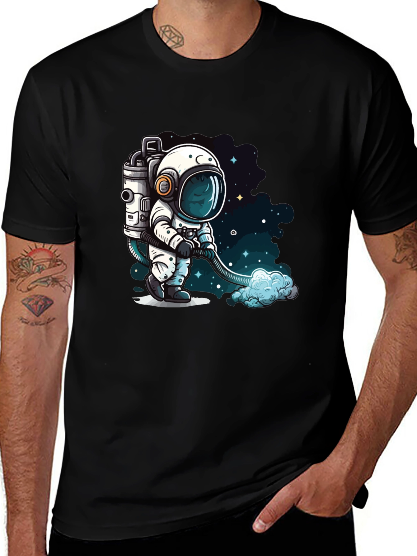Variant 5 of Astronaut Vacuuming Space T-Shirt - Black
