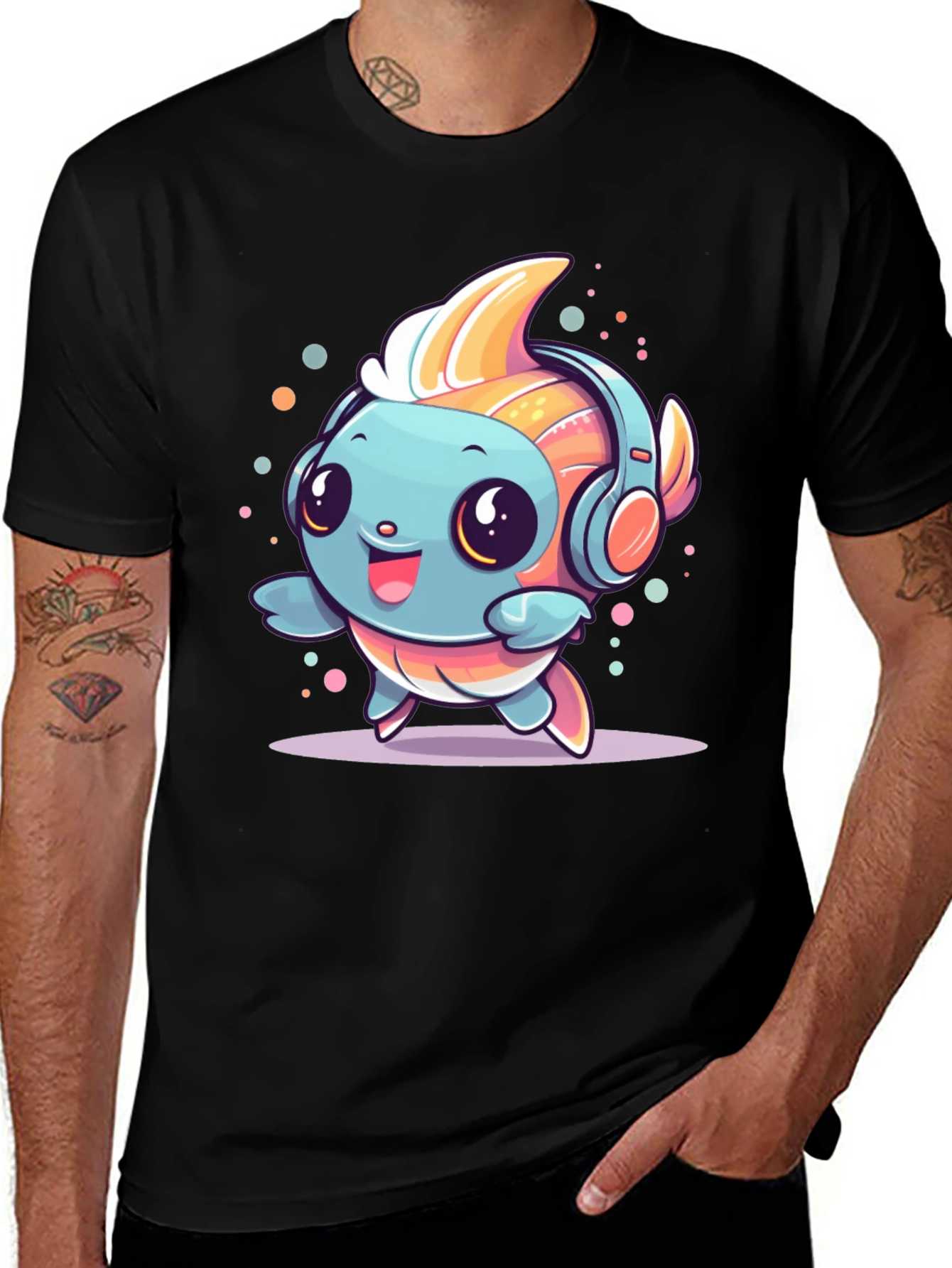 Cute Cartoon Fish with Headphones T-Shirt
