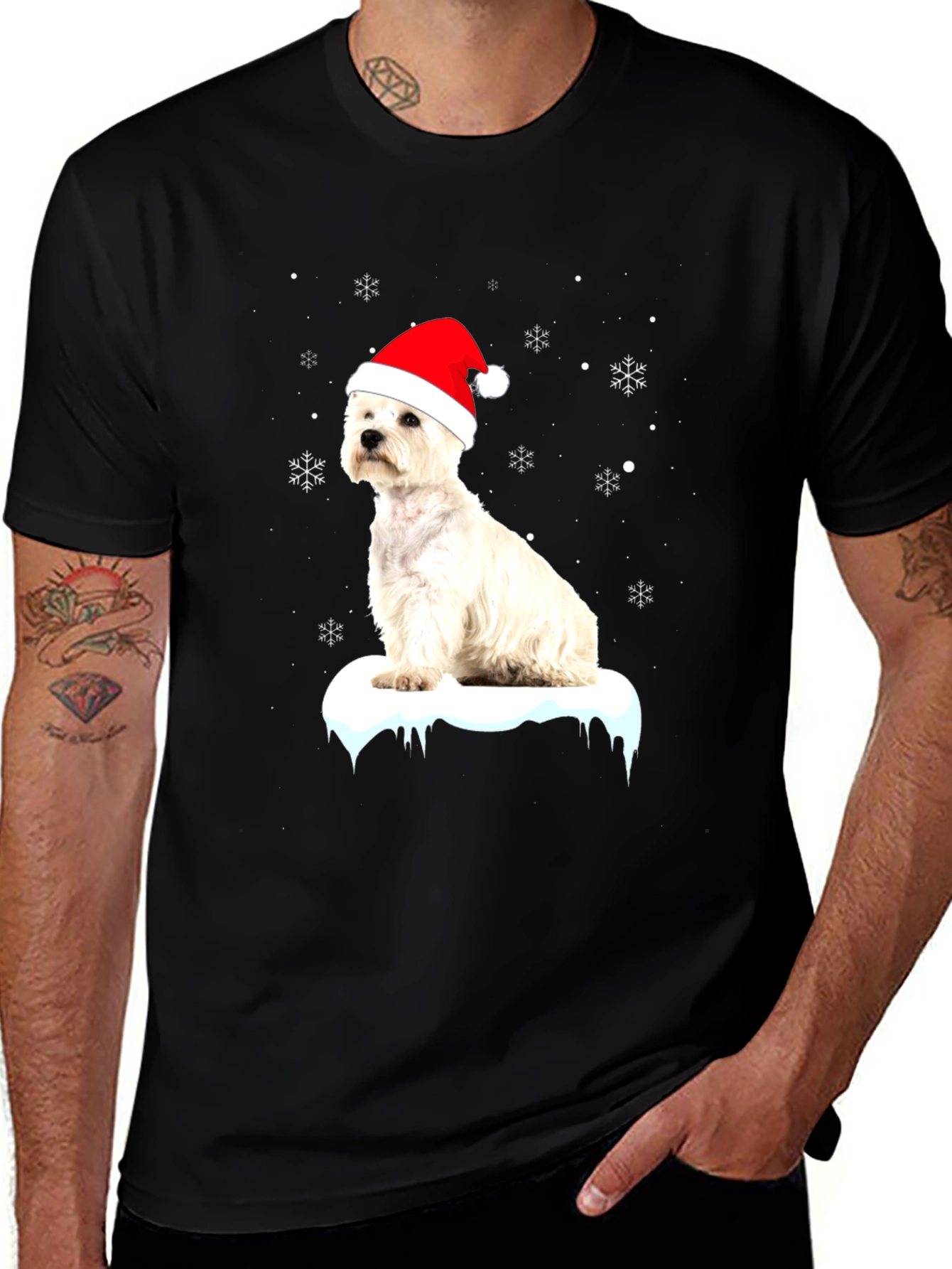 Westie Christmas T-Shirt - Dog with Santa Hat