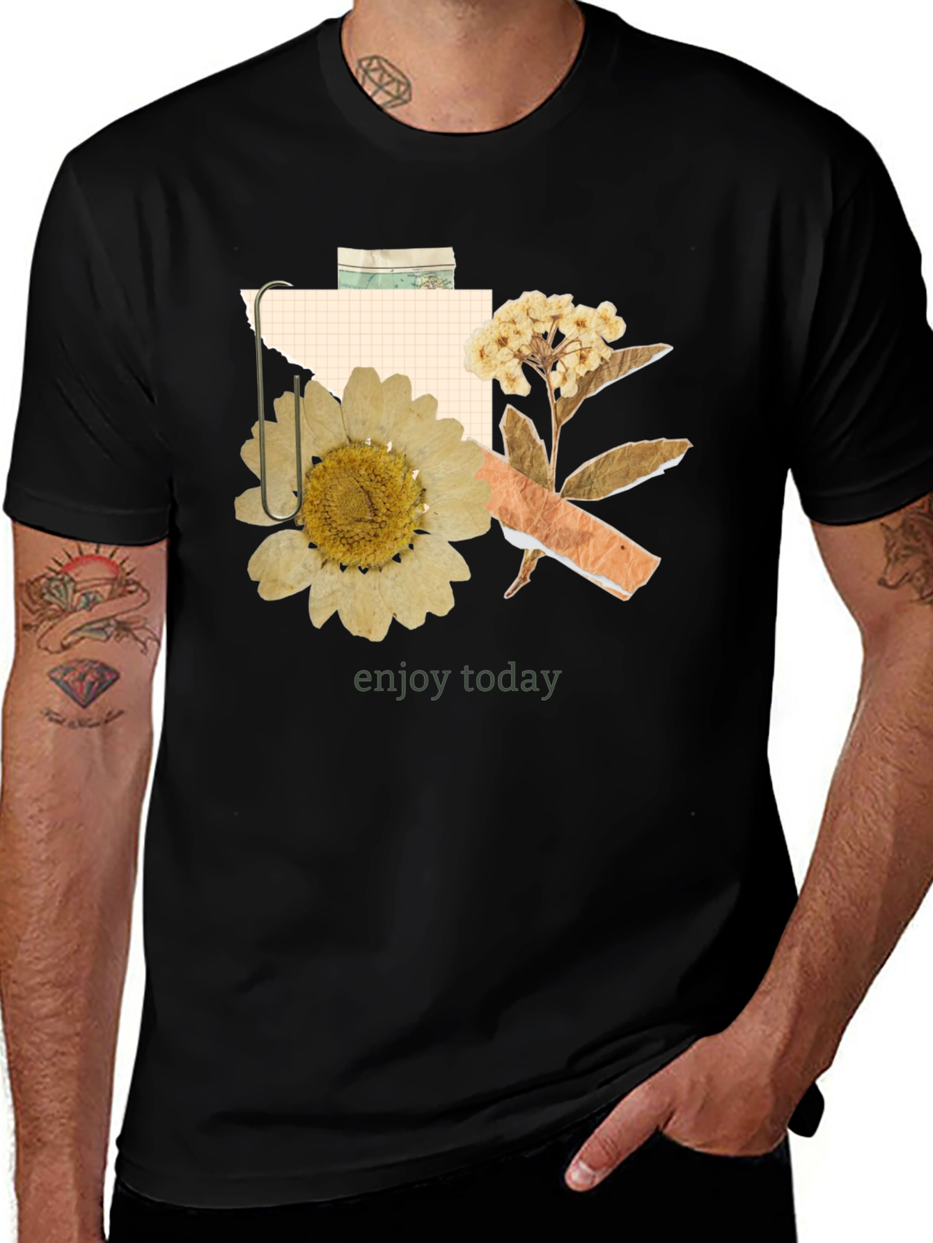 Variant 19 of Floral Collage Graphic T-Shirt - Enjoy Today Tee