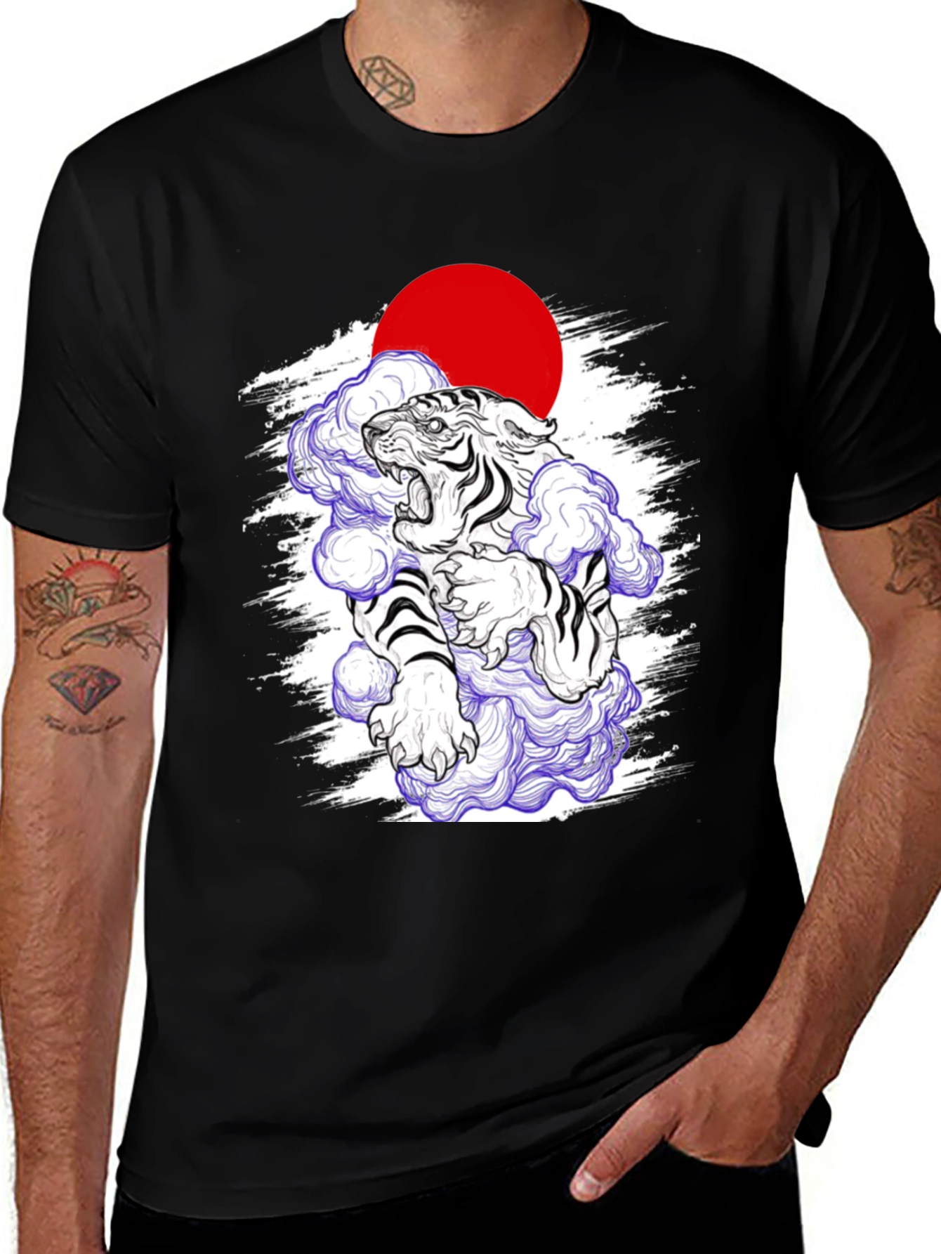 Variant 4 of Japanese Tiger Graphic Tee - Black Cotton Blend
