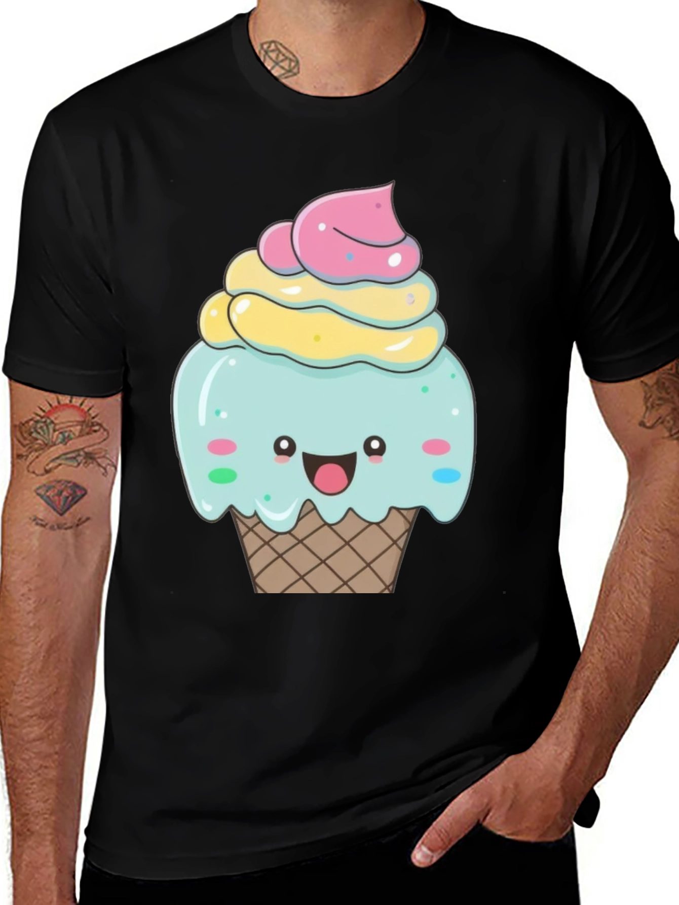 Variant 15 of Cute Cupcake Graphic T-Shirt - Black Cotton Tee