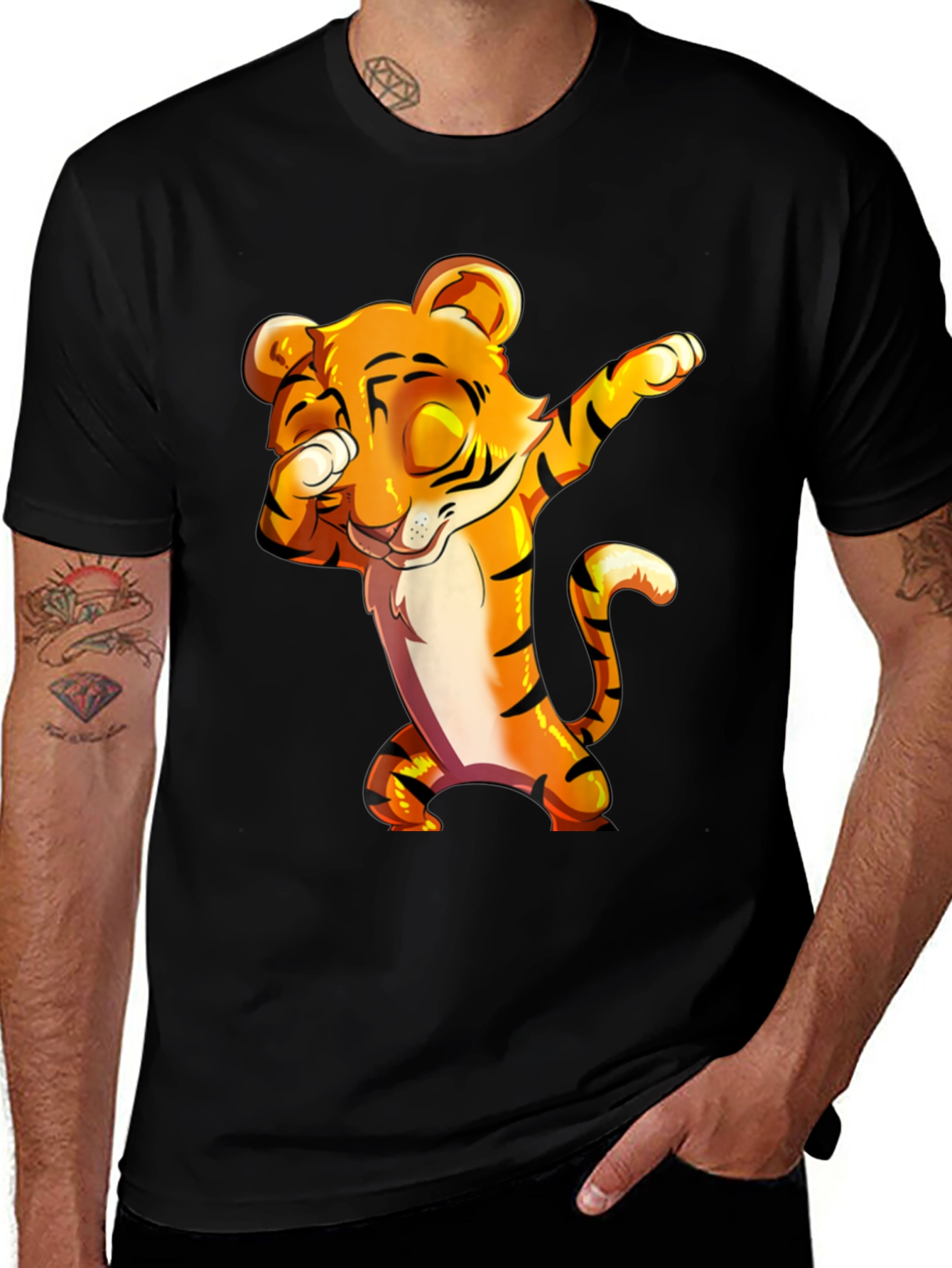 Variant 19 of Dabbing Tiger Graphic Tee - Trendy Animal Cartoon Shirt